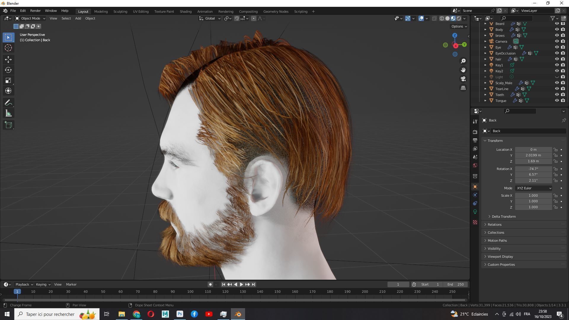 Classic Side Part Hair - Mustache - Beard Low-Poly Low-poly 3D model_18