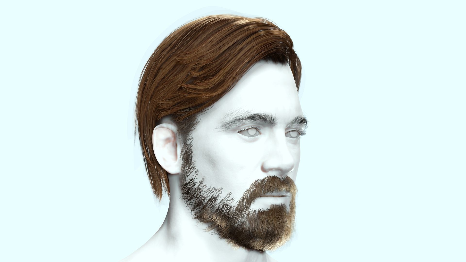 Classic Side Part Hair - Mustache - Beard Low-Poly Low-poly 3D model_12