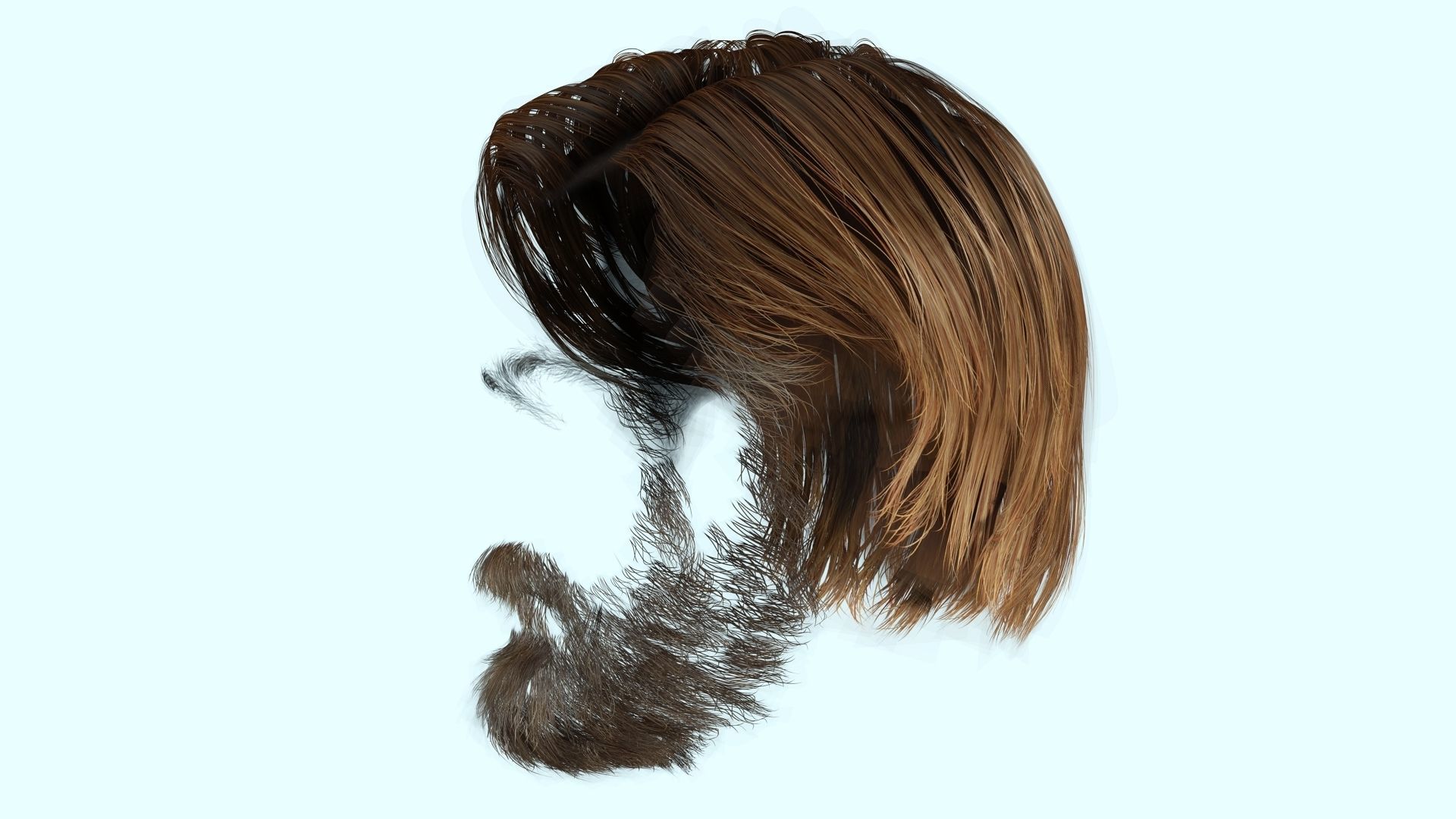 Classic Side Part Hair - Mustache - Beard Low-Poly Low-poly 3D model_2