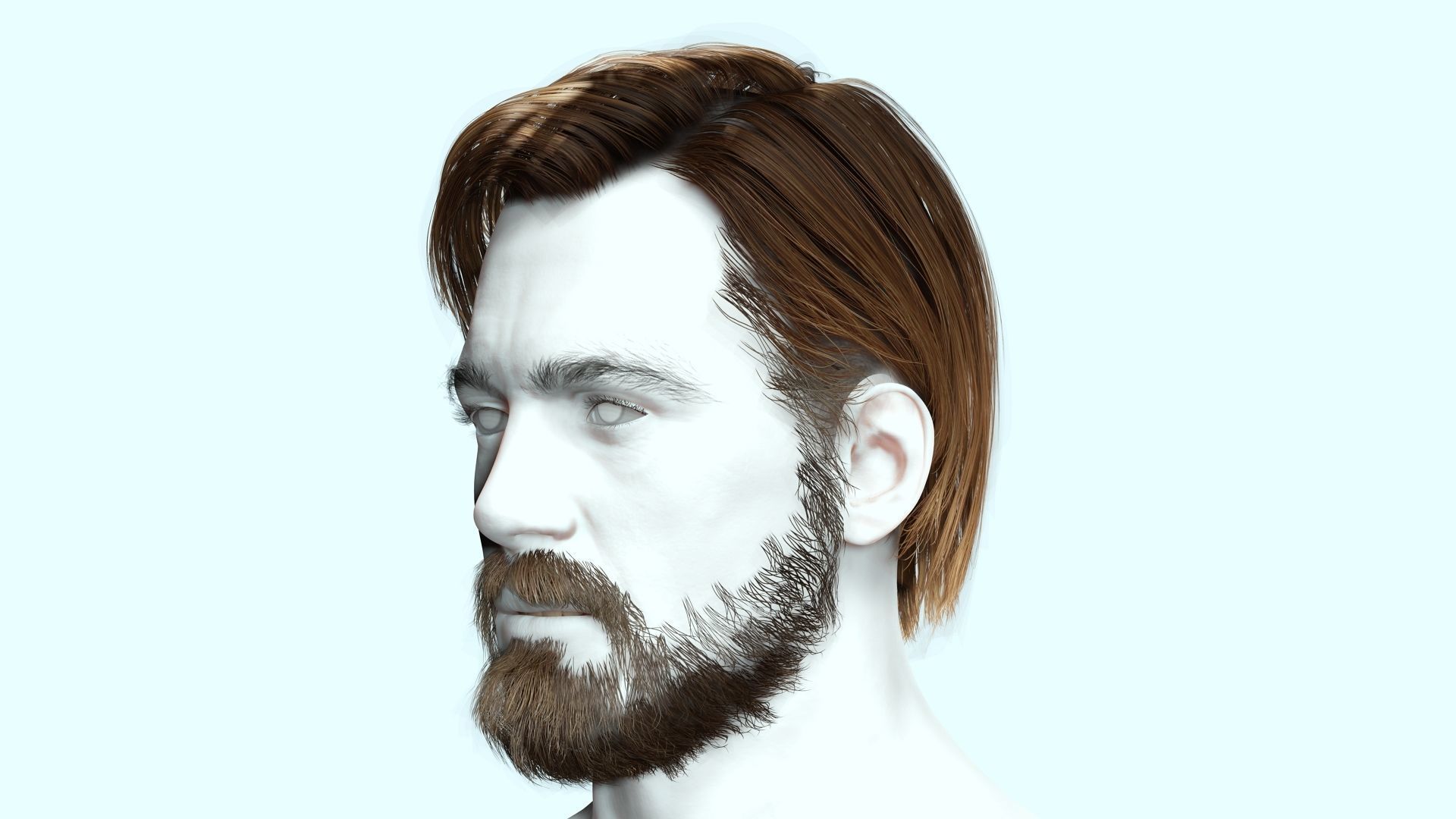Classic Side Part Hair - Mustache - Beard Low-Poly Low-poly 3D model_7