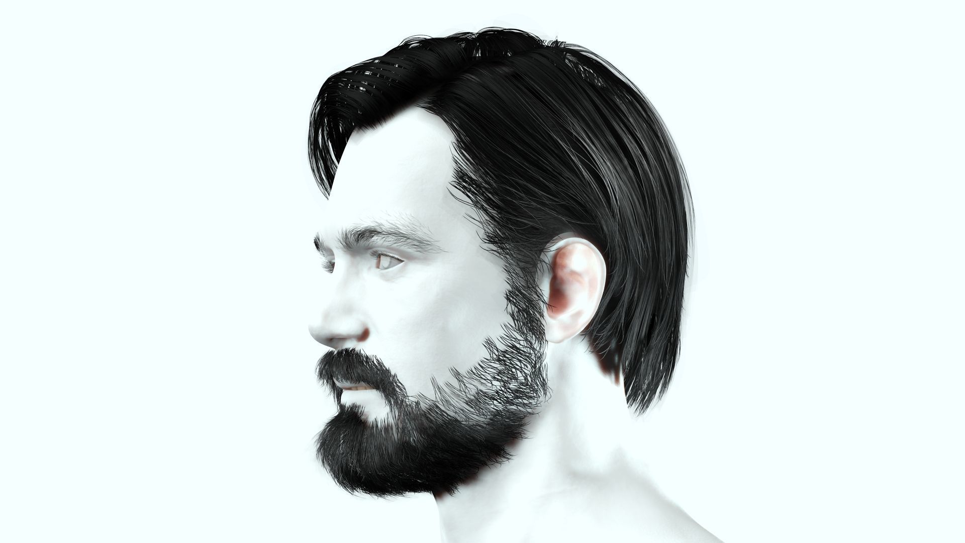 Classic Side Part Hair - Mustache - Beard Low-Poly Low-poly 3D model_4