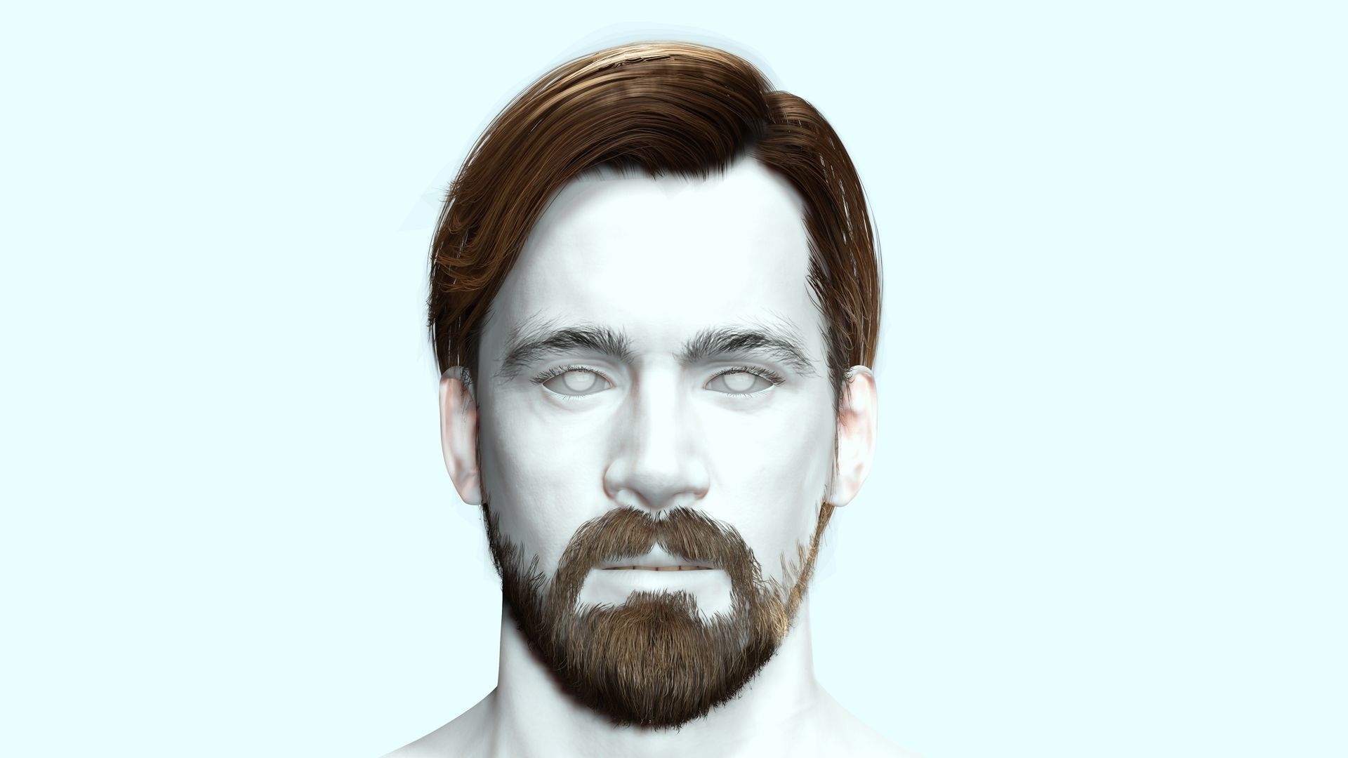 Classic Side Part Hair - Mustache - Beard Low-Poly Low-poly 3D model_6