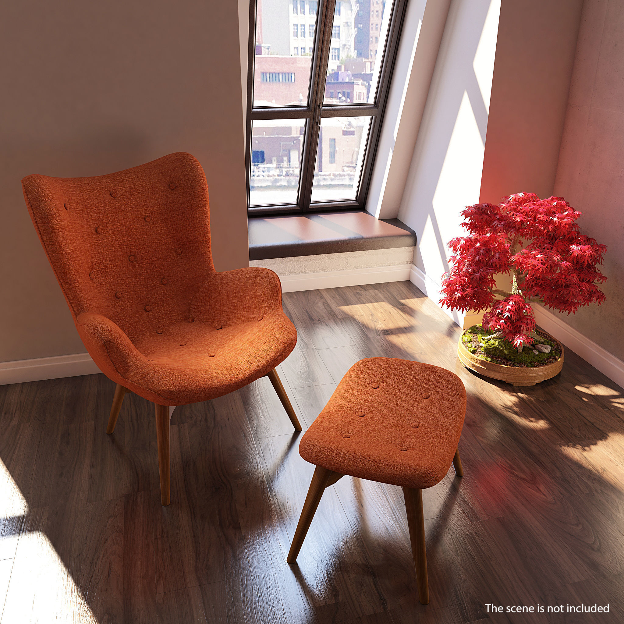 Grant Featherston Contour Style Chair Orange 3D model_2