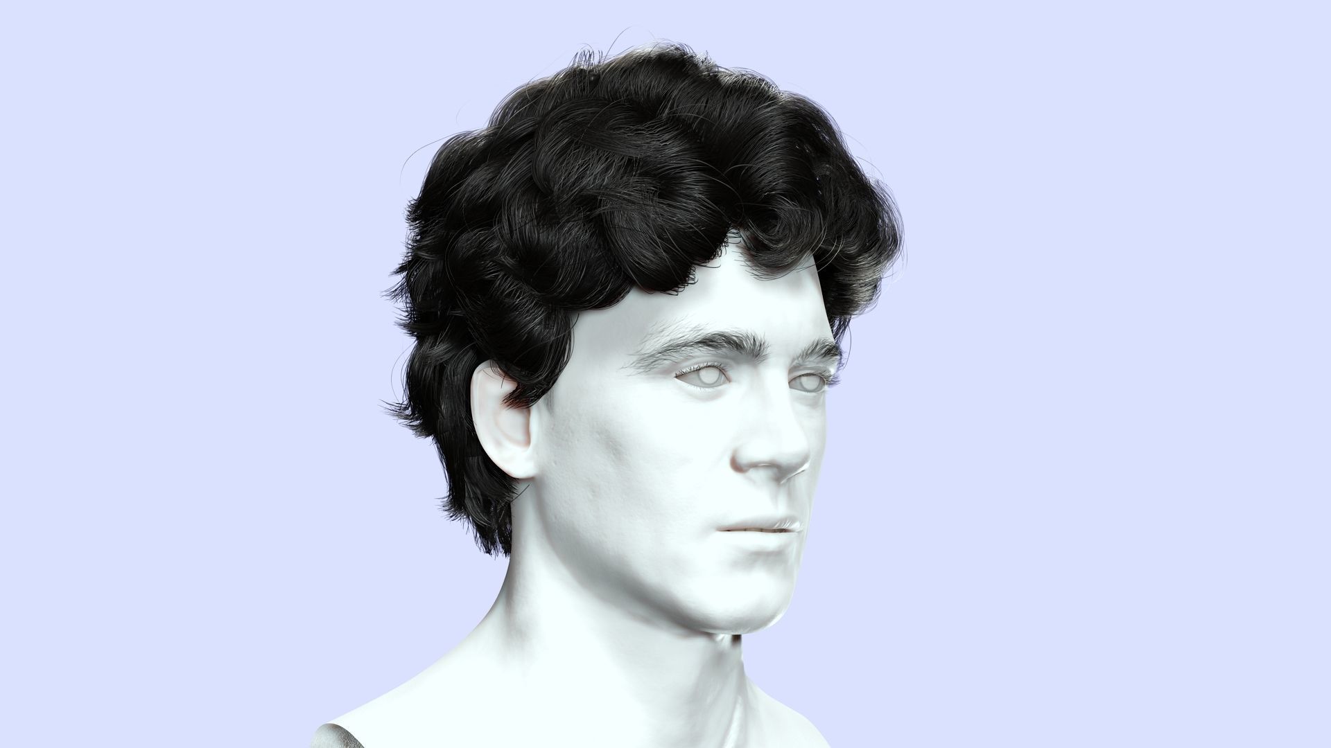 Wavy - Curly Man Hair Low-Poly 3D model_8