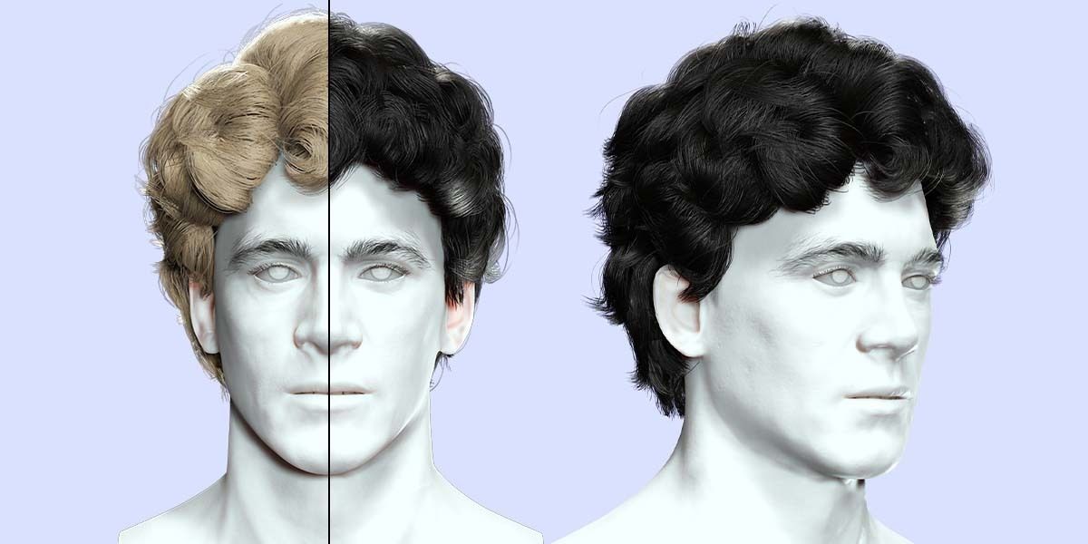 Wavy - Curly Man Hair Low-Poly 3D model_1