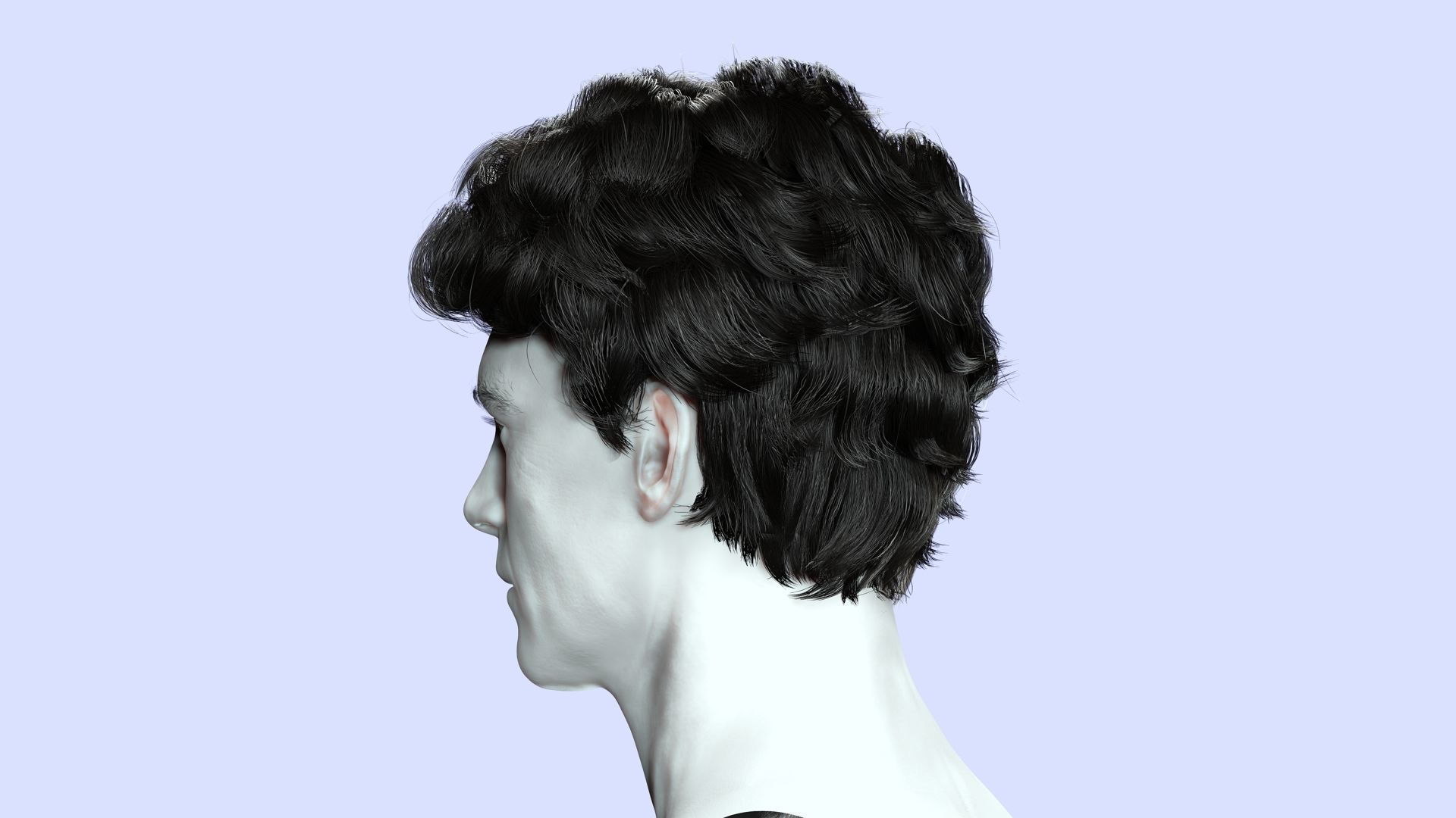 Wavy - Curly Man Hair Low-Poly 3D model_5