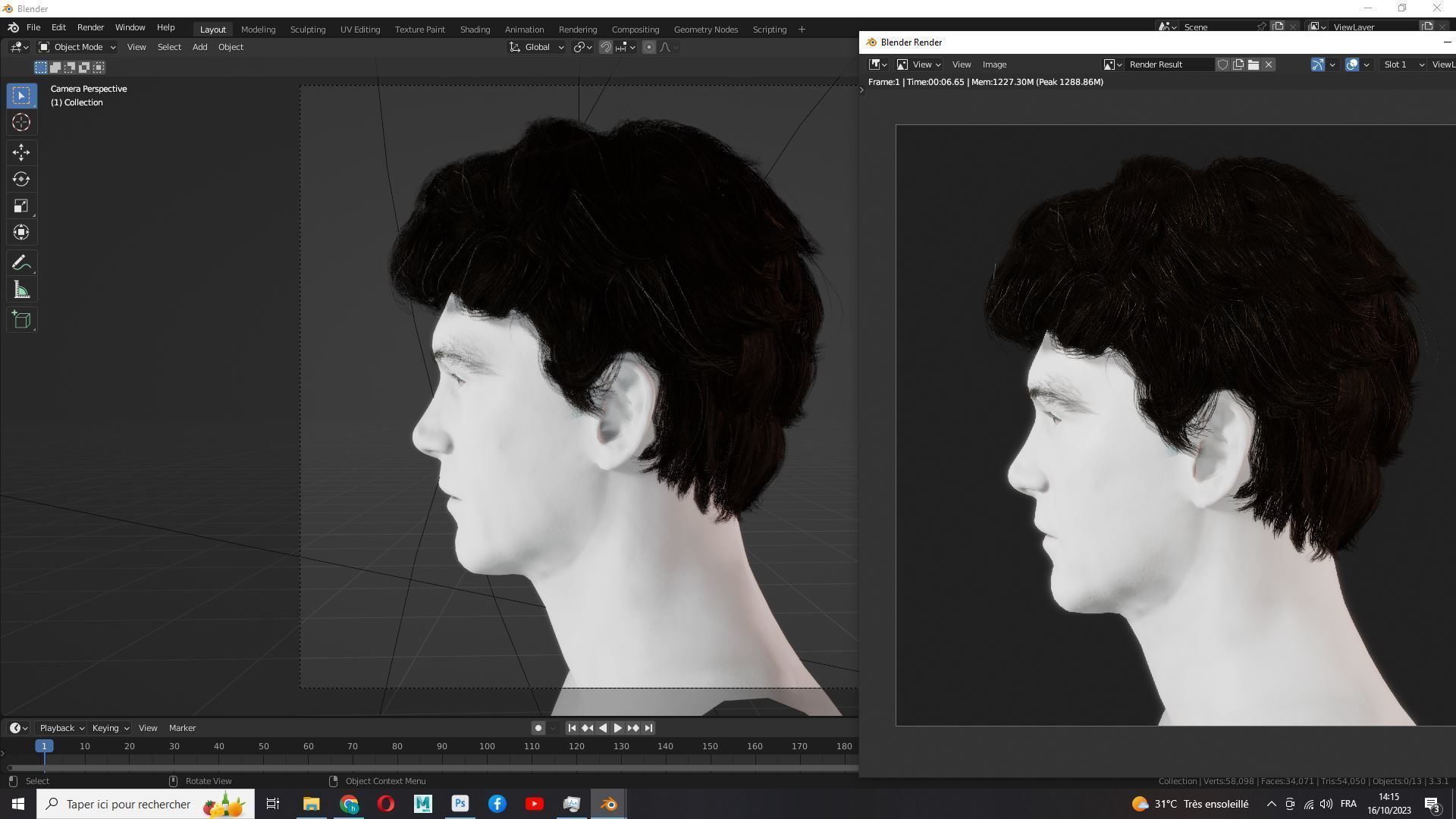 Wavy - Curly Man Hair Low-Poly 3D model_22