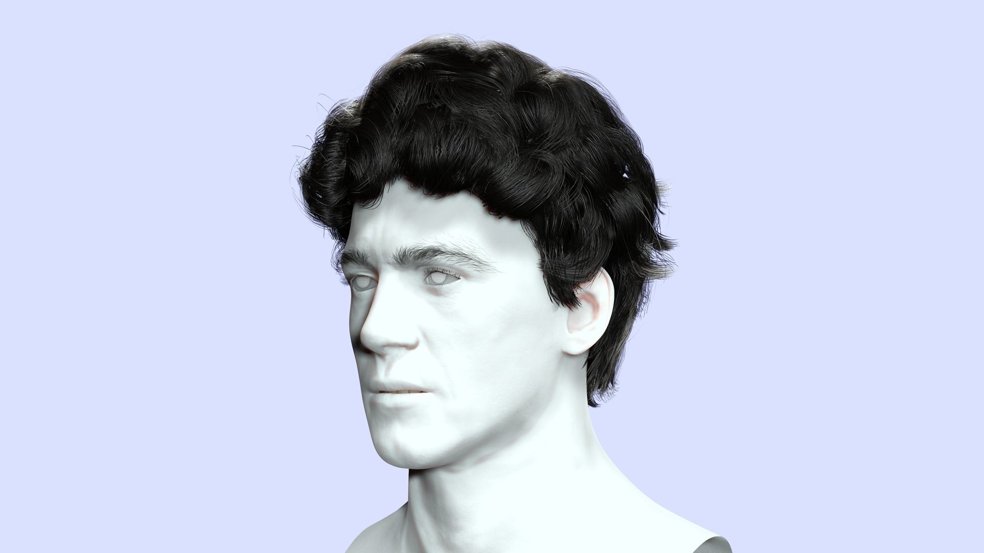 Wavy - Curly Man Hair Low-Poly 3D model_3