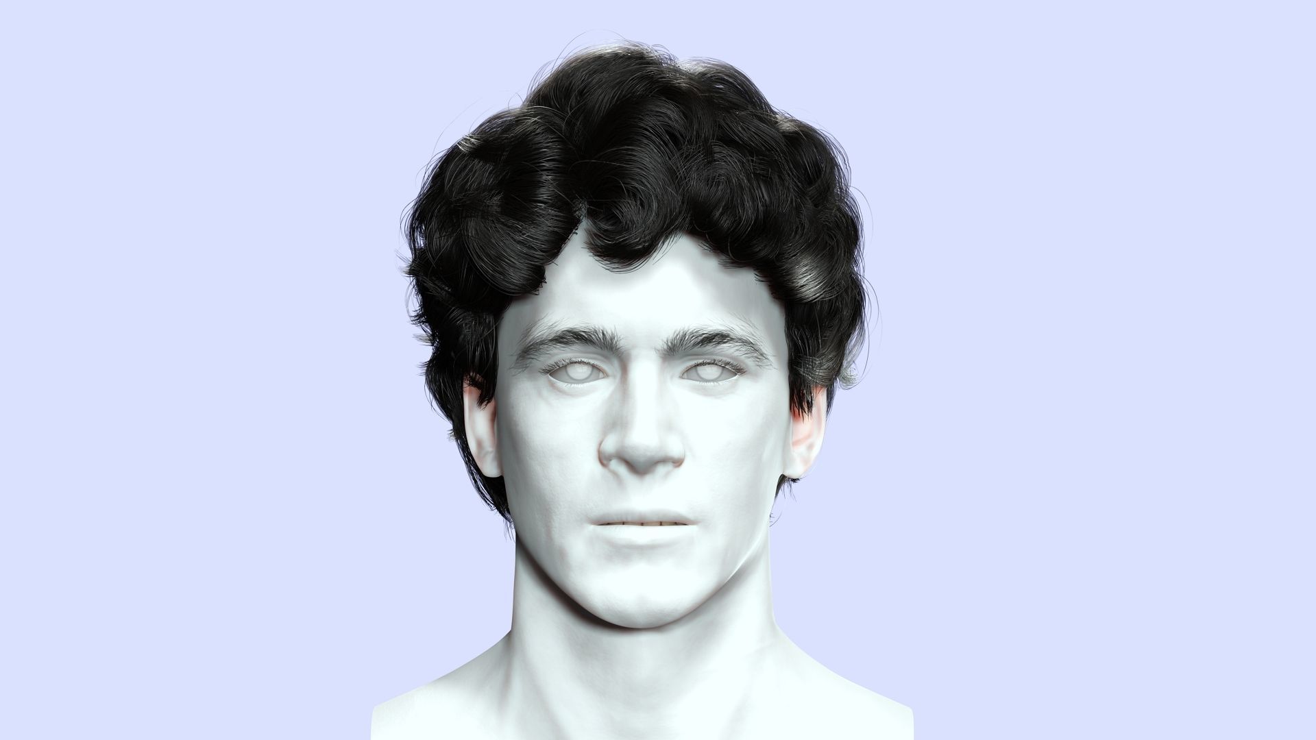 Wavy - Curly Man Hair Low-Poly 3D model_2