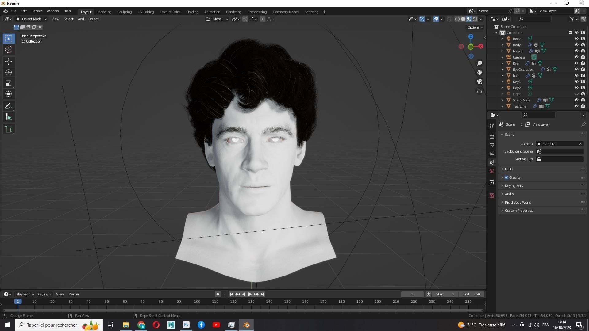 Wavy - Curly Man Hair Low-Poly 3D model_21