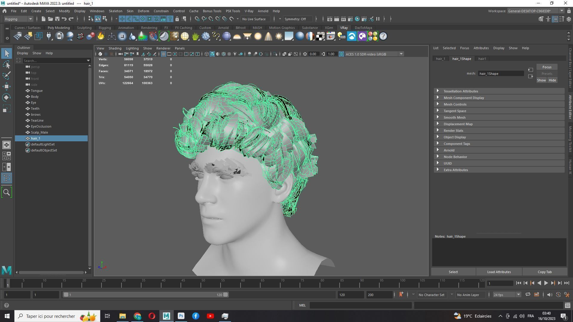 Wavy - Curly Man Hair Low-Poly 3D model_18