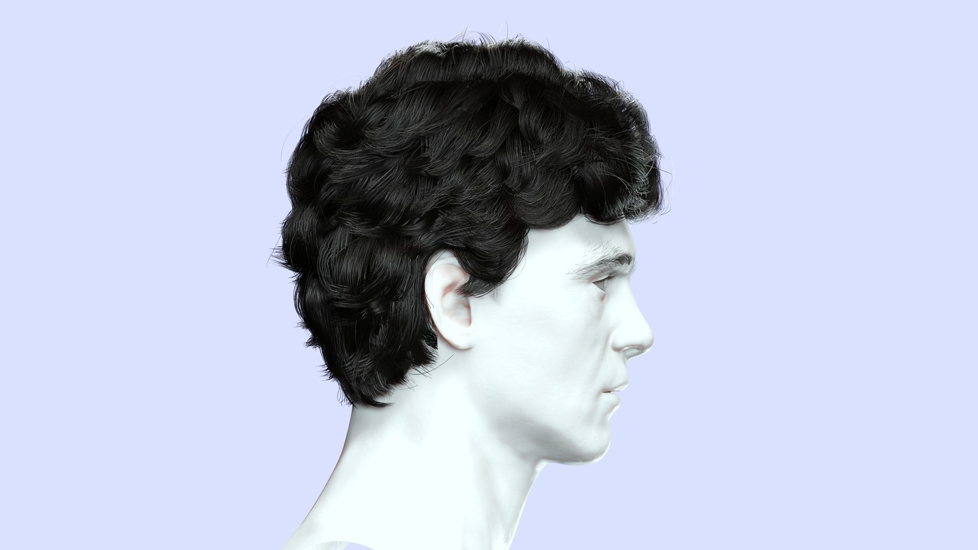 Wavy - Curly Man Hair Low-Poly 3D model_7