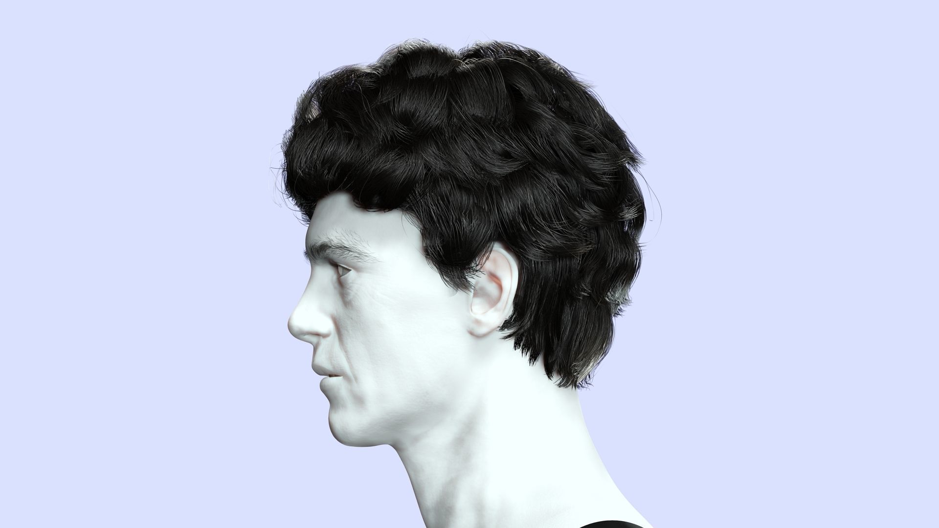 Wavy - Curly Man Hair Low-Poly 3D model_4
