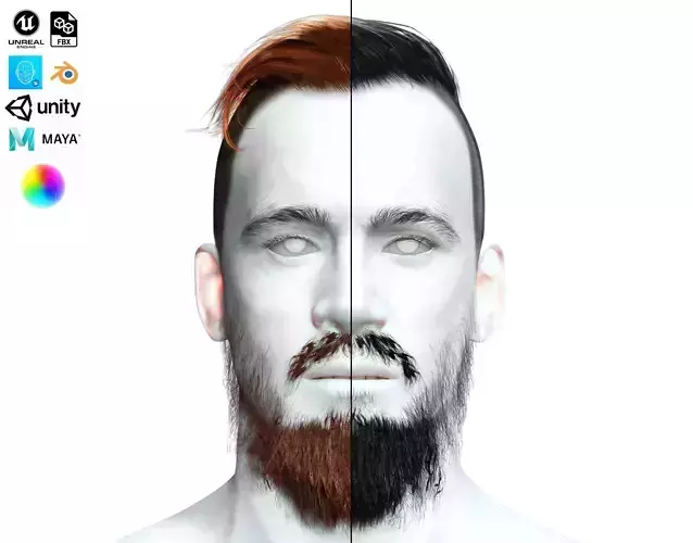 Man Under Cut Hair Style - Brard - Mustache Low-Poly