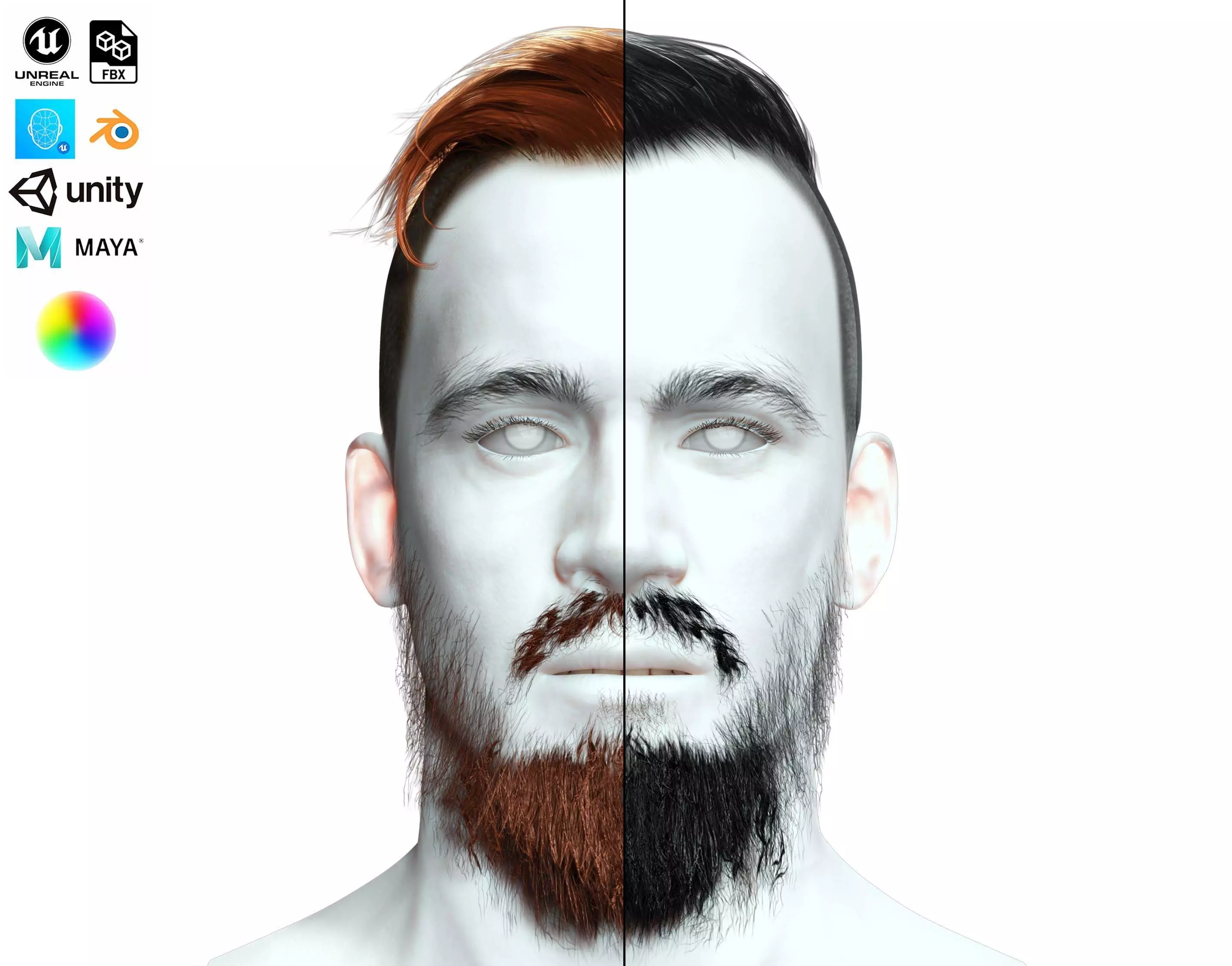 Man Under Cut Hair Style - Brard - Mustache Low-Poly Low-poly 3D model