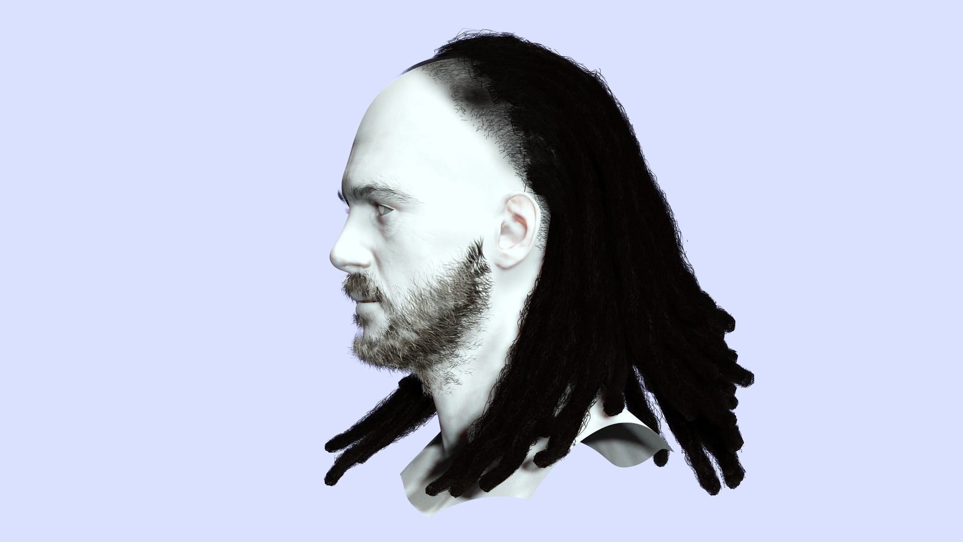 Long Hair Man - Dread Locks Low-poly 3D model_3