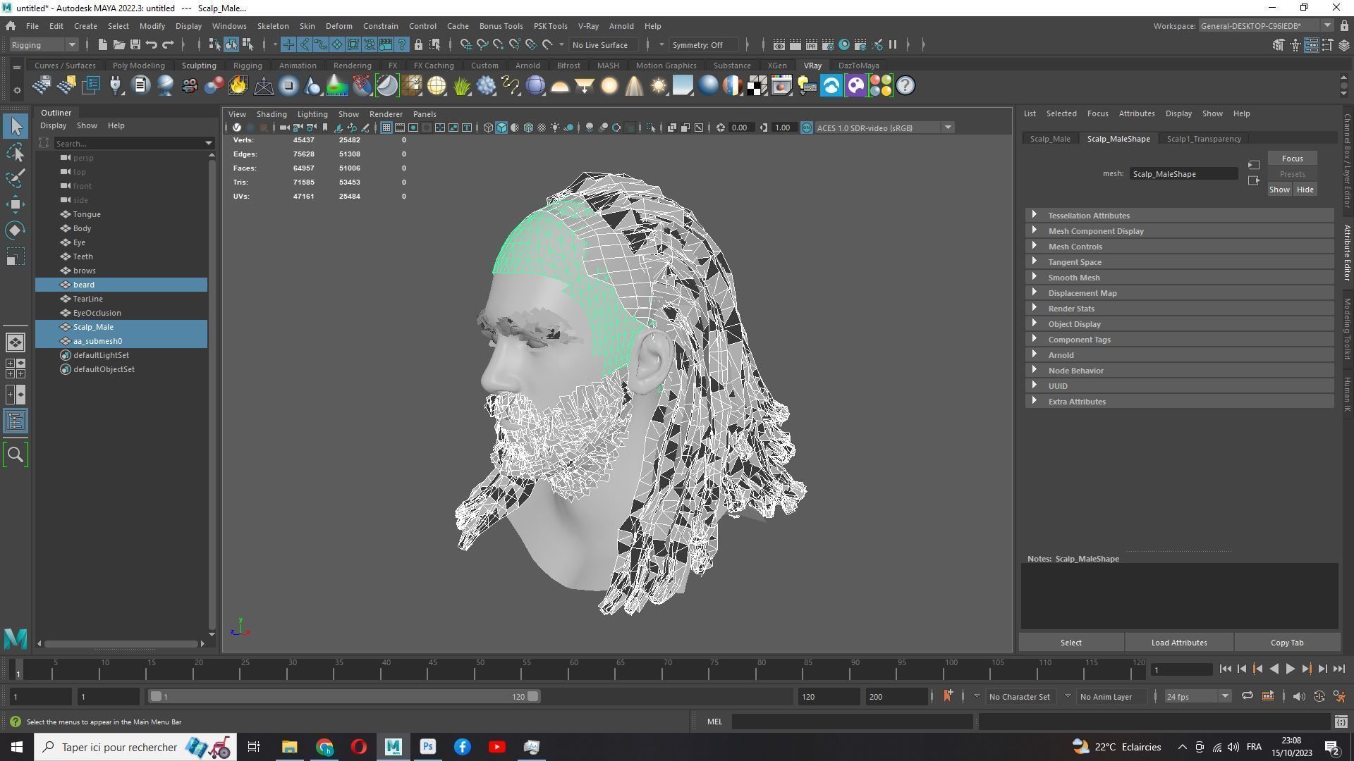 Long Hair Man - Dread Locks Low-poly 3D model_11