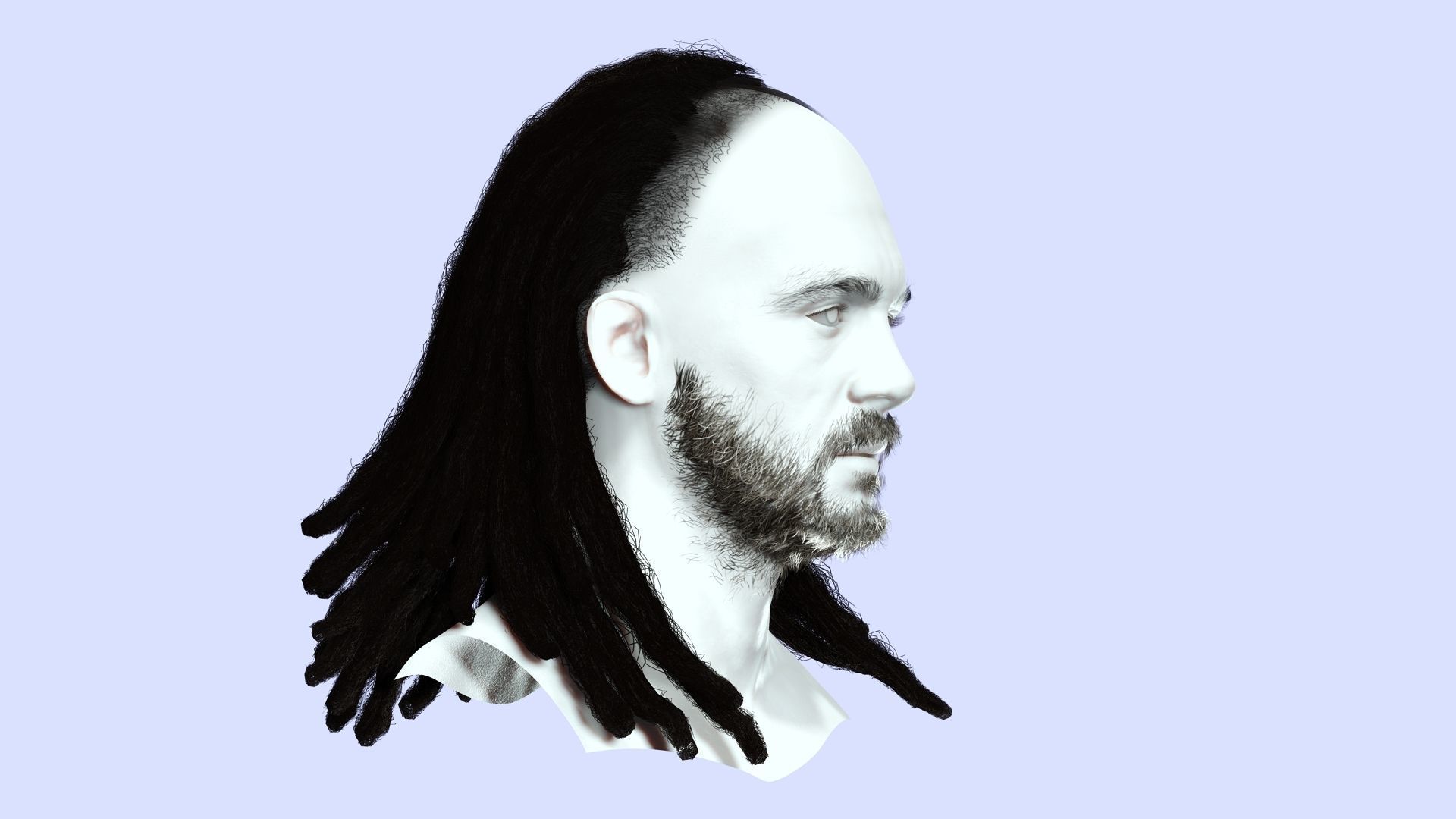 Long Hair Man - Dread Locks Low-poly 3D model_6