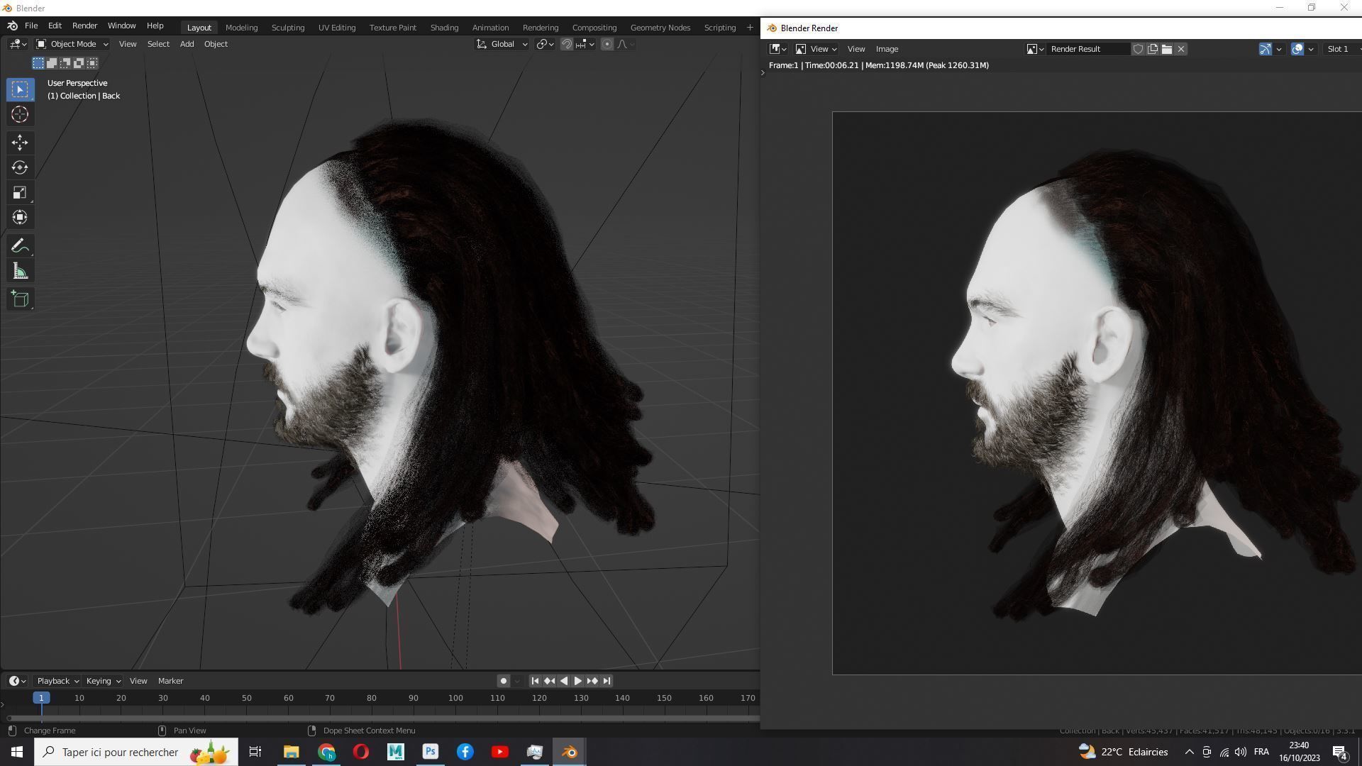 Long Hair Man - Dread Locks Low-poly 3D model_15