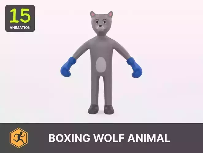 Boxing Wolf Animal Animated Low-poly 3D model