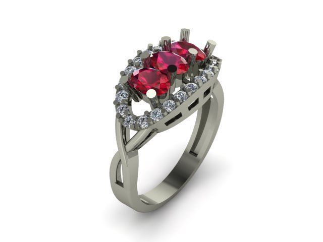 ruby and daimond ring 3D print model_7