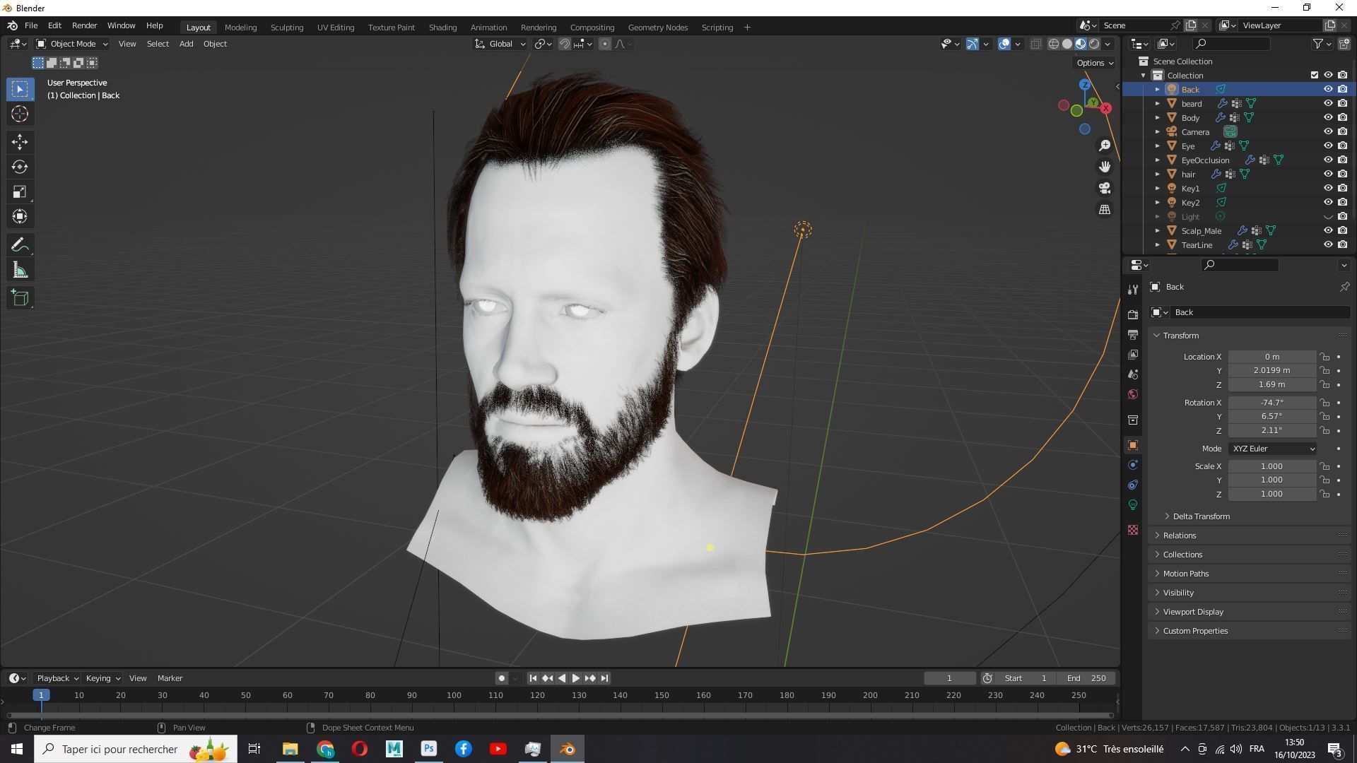 Classic Male Hair - Beard - Mustache Low Poly Low-poly 3D model_16
