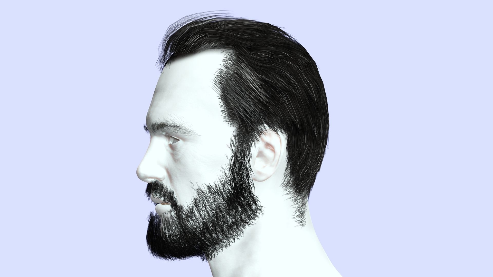 Classic Male Hair - Beard - Mustache Low Poly Low-poly 3D model_4