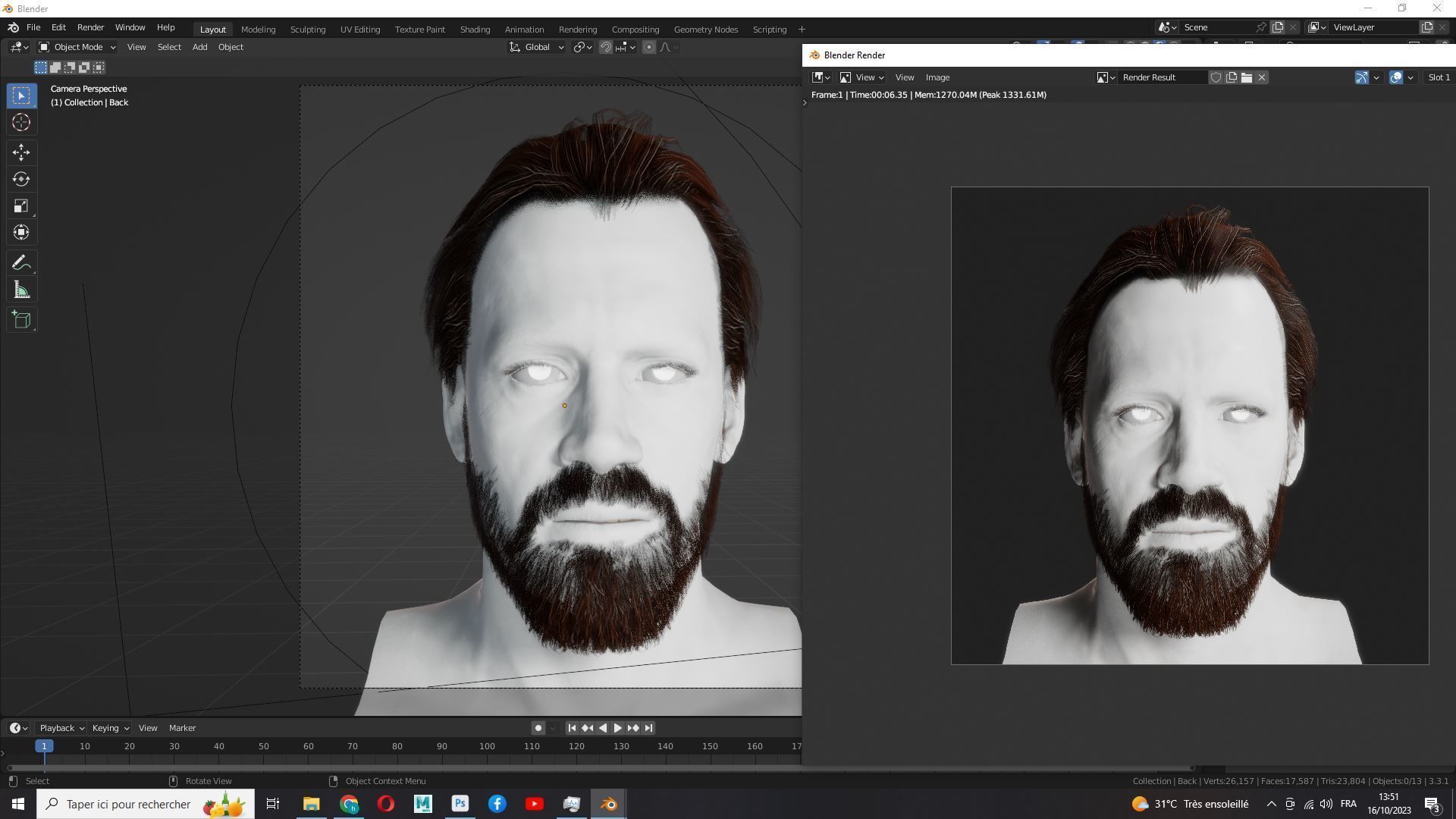 Classic Male Hair - Beard - Mustache Low Poly Low-poly 3D model_17