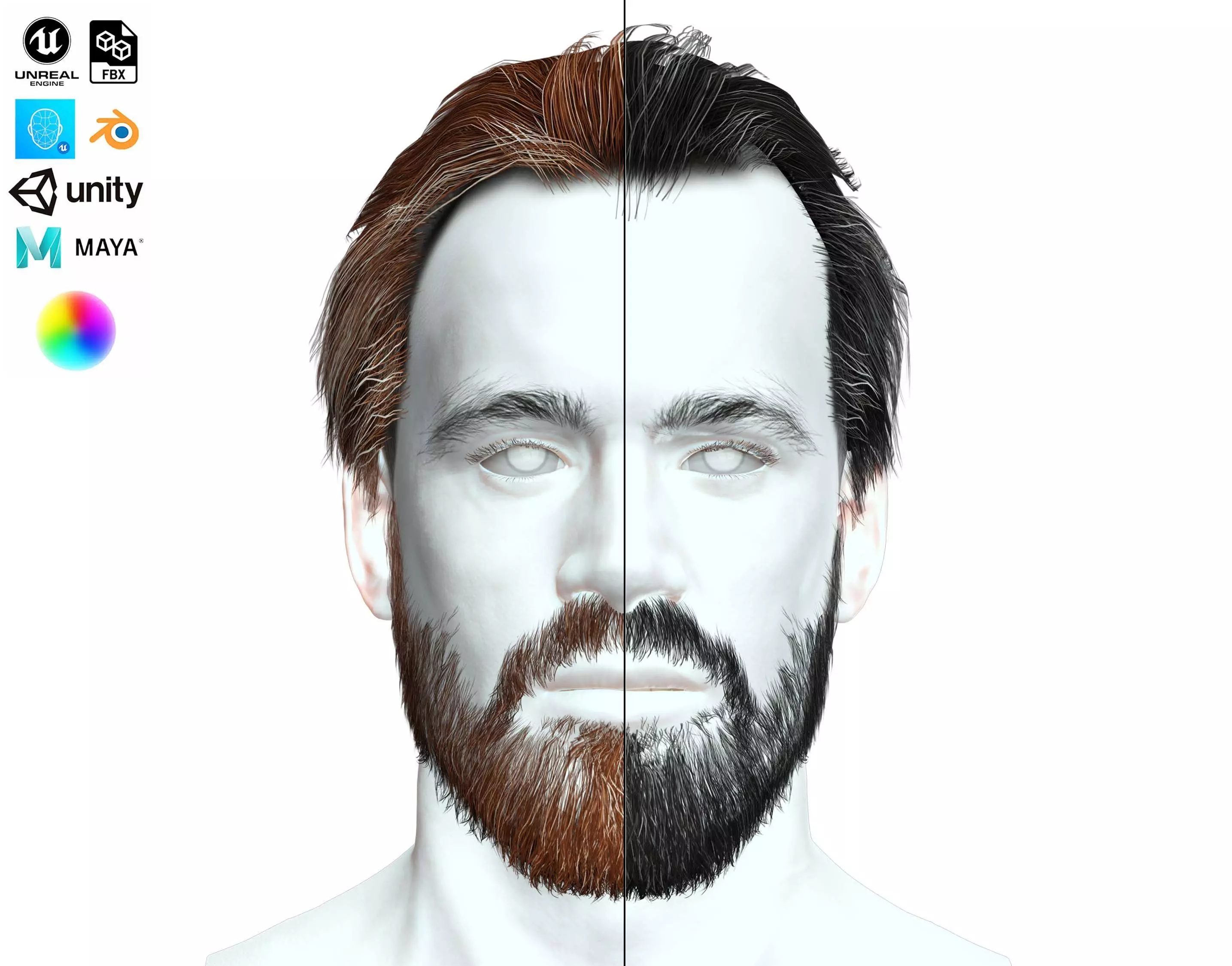 Classic Male Hair - Beard - Mustache Low Poly Low-poly 3D model_0