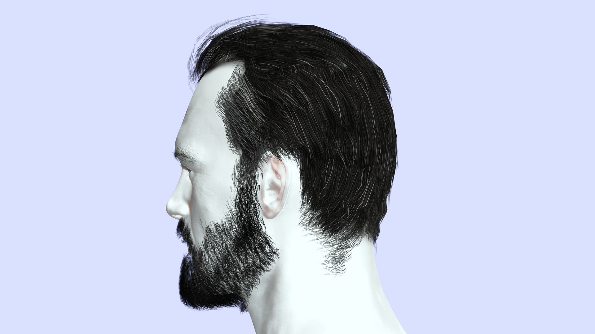 Classic Male Hair - Beard - Mustache Low Poly Low-poly 3D model_6