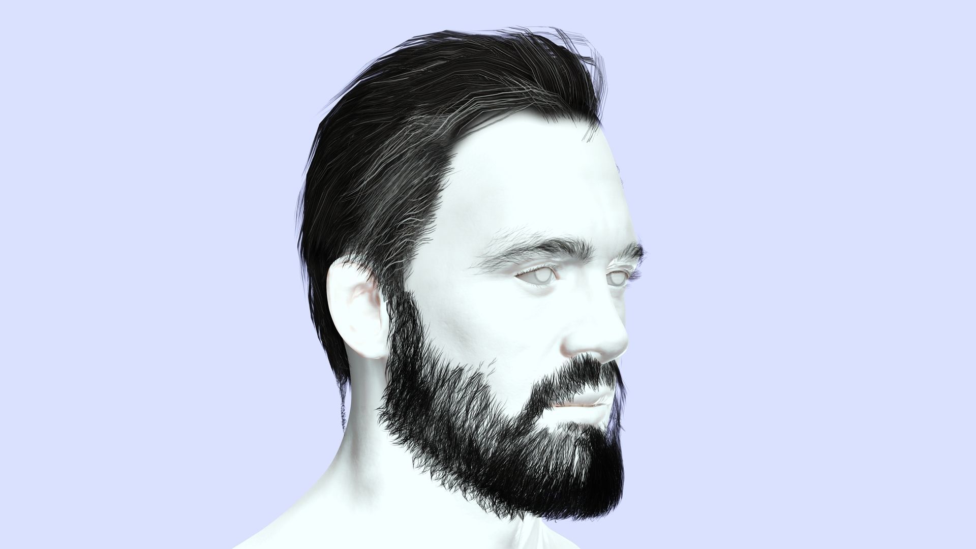 Classic Male Hair - Beard - Mustache Low Poly Low-poly 3D model_9