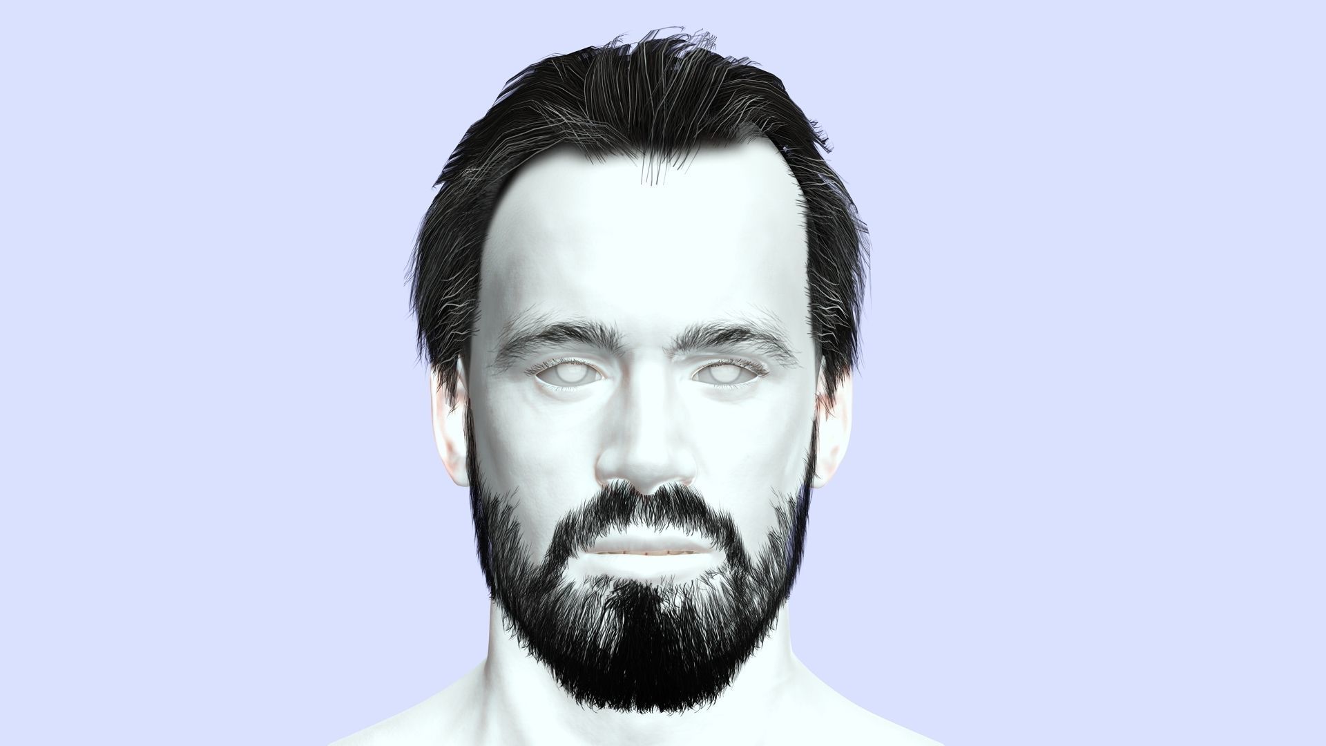 Classic Male Hair - Beard - Mustache Low Poly Low-poly 3D model_2
