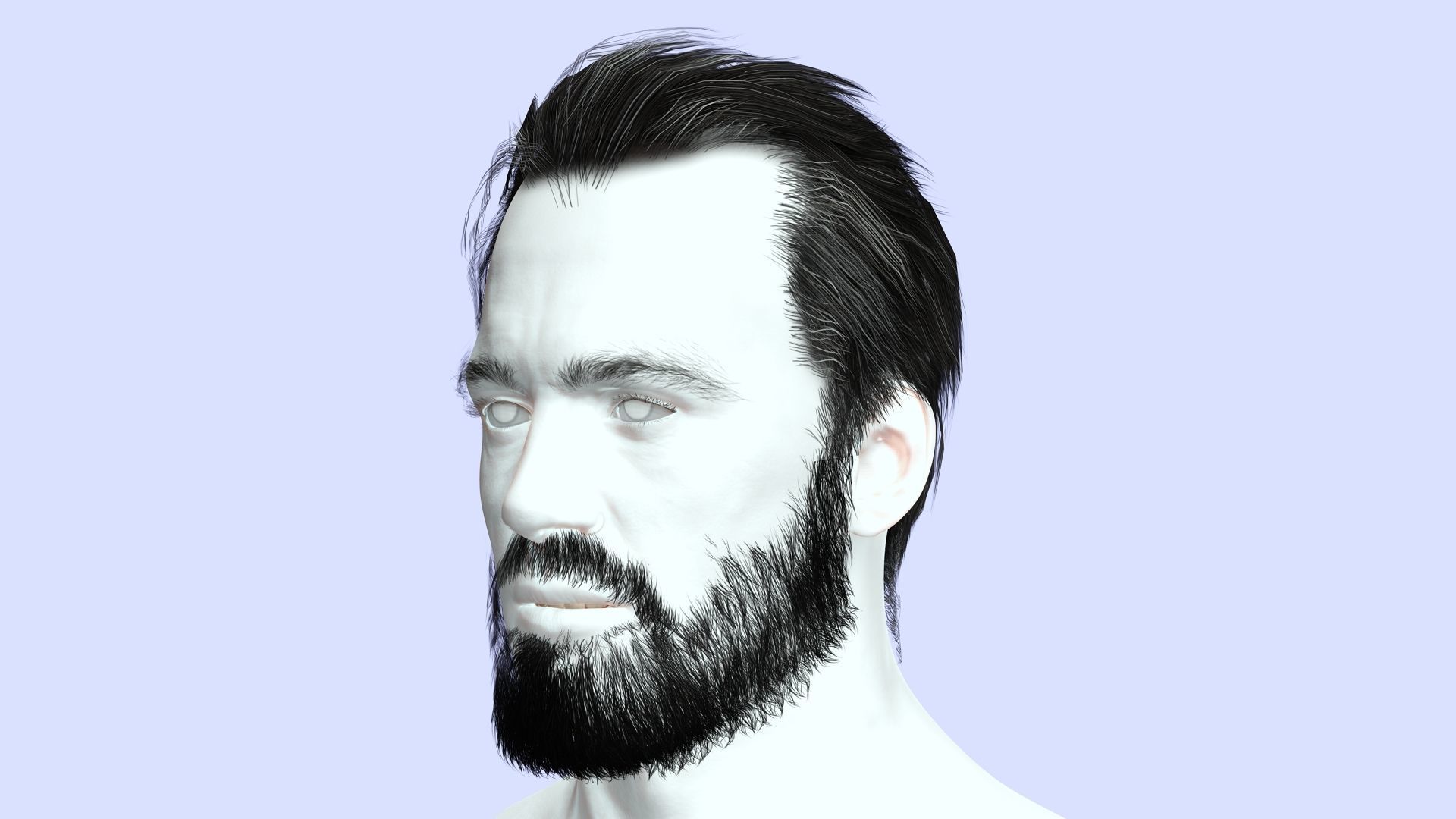 Classic Male Hair - Beard - Mustache Low Poly Low-poly 3D model_3