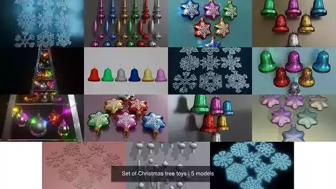 Set of Christmas tree toys 3D Model Collection