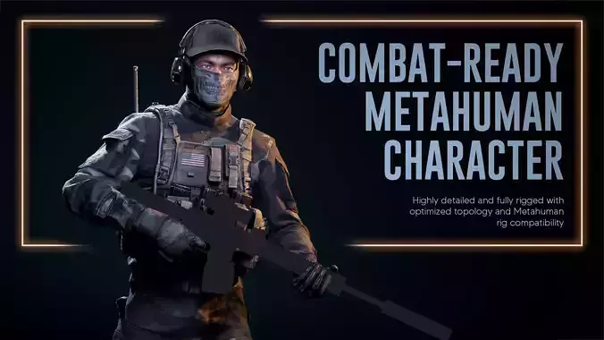 Rigged Combat-Ready Metahuman Soldier Character - 5 Colors Low-poly 3D model