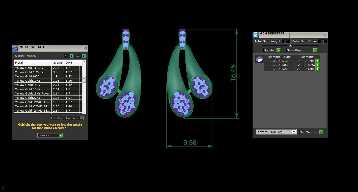 Dual Loop High Jewelry Pendant Earrings Set 3dm stl obj mtl  3D print model_4