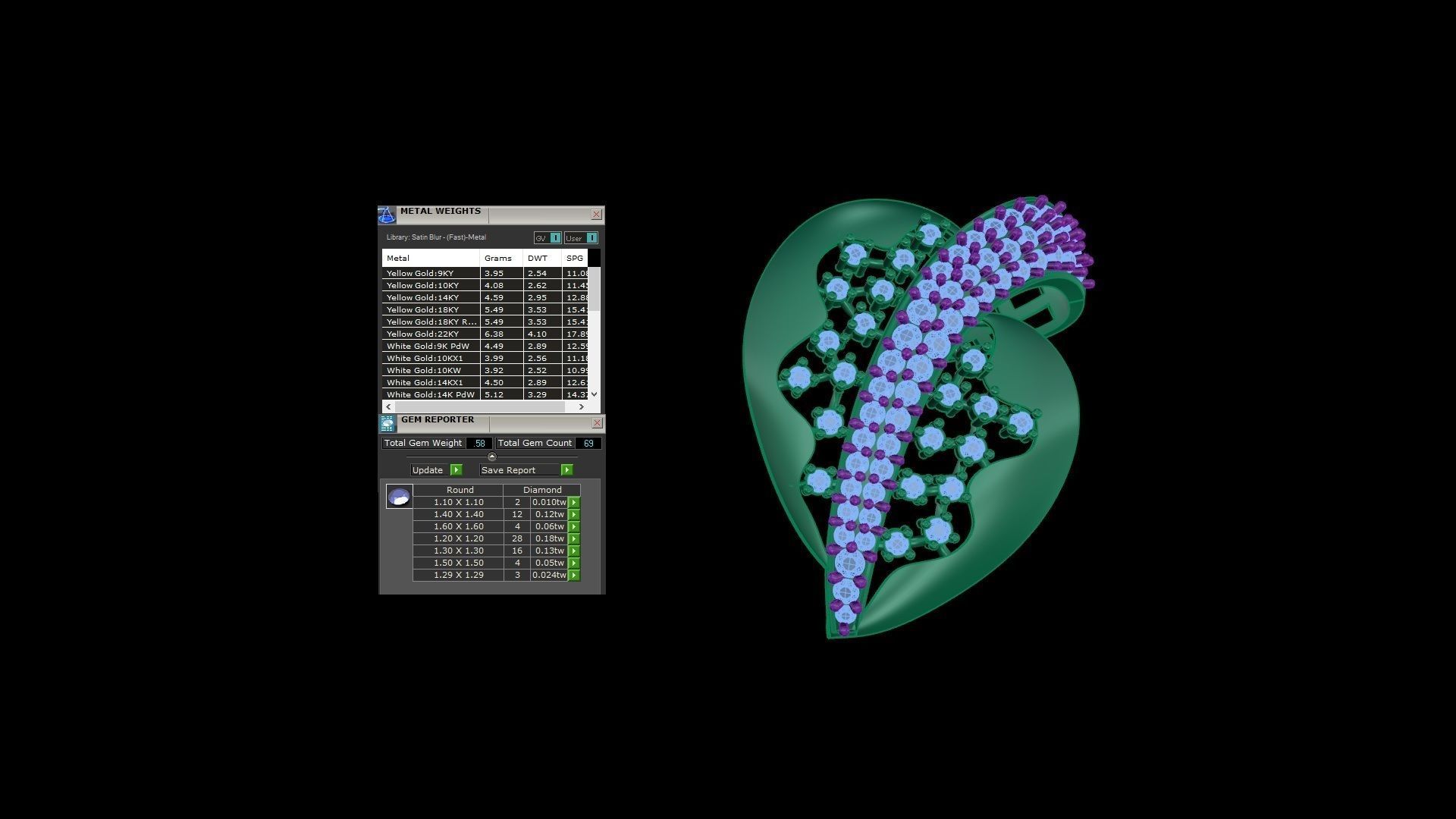 Heart Diamond Mesh High Jewelry Pendant Earrings Set 3dm stl obj 3D print model_4