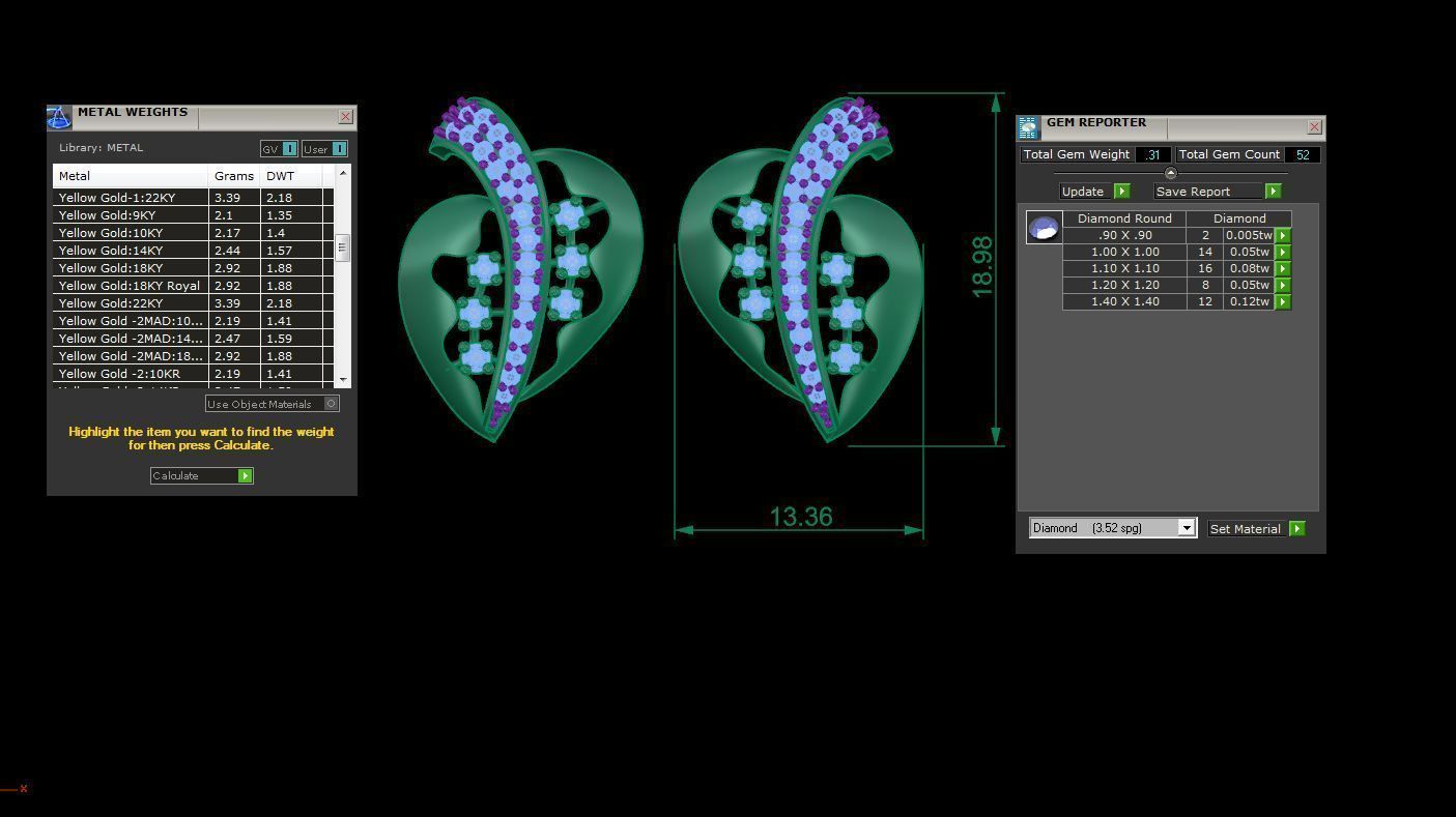 Heart Diamond Mesh High Jewelry Pendant Earrings Set 3dm stl obj 3D print model_5