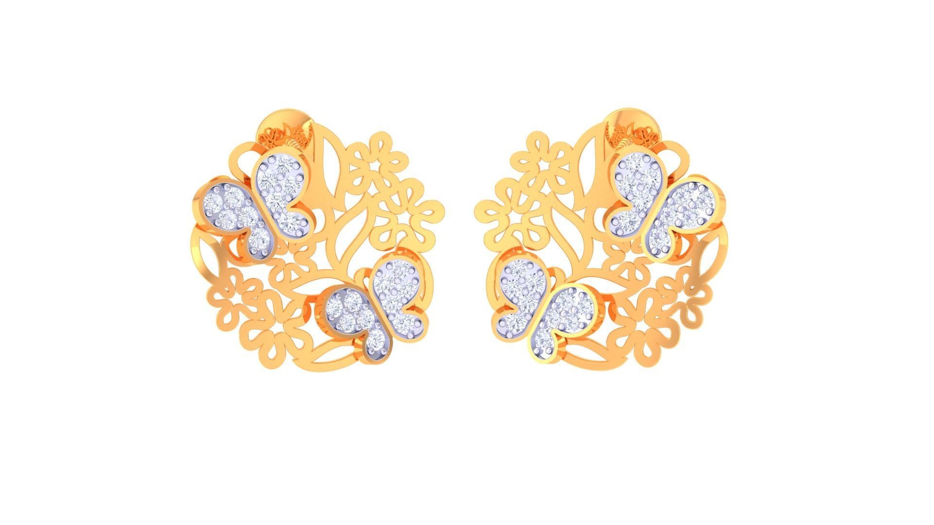 Butterfly Flower Mesh High Jewelry Pendant Earrings Set 3dm stl 3D print model_8