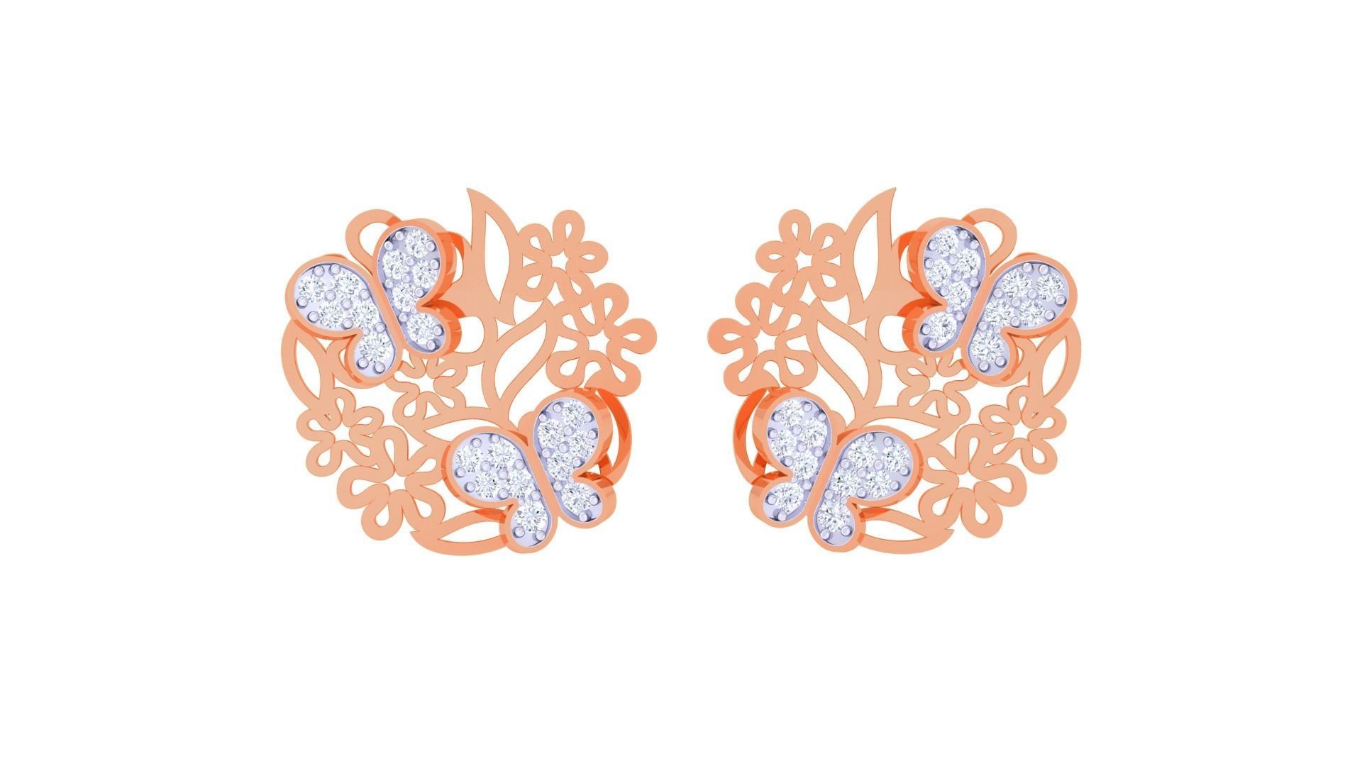 Butterfly Flower Mesh High Jewelry Pendant Earrings Set 3dm stl 3D print model_10