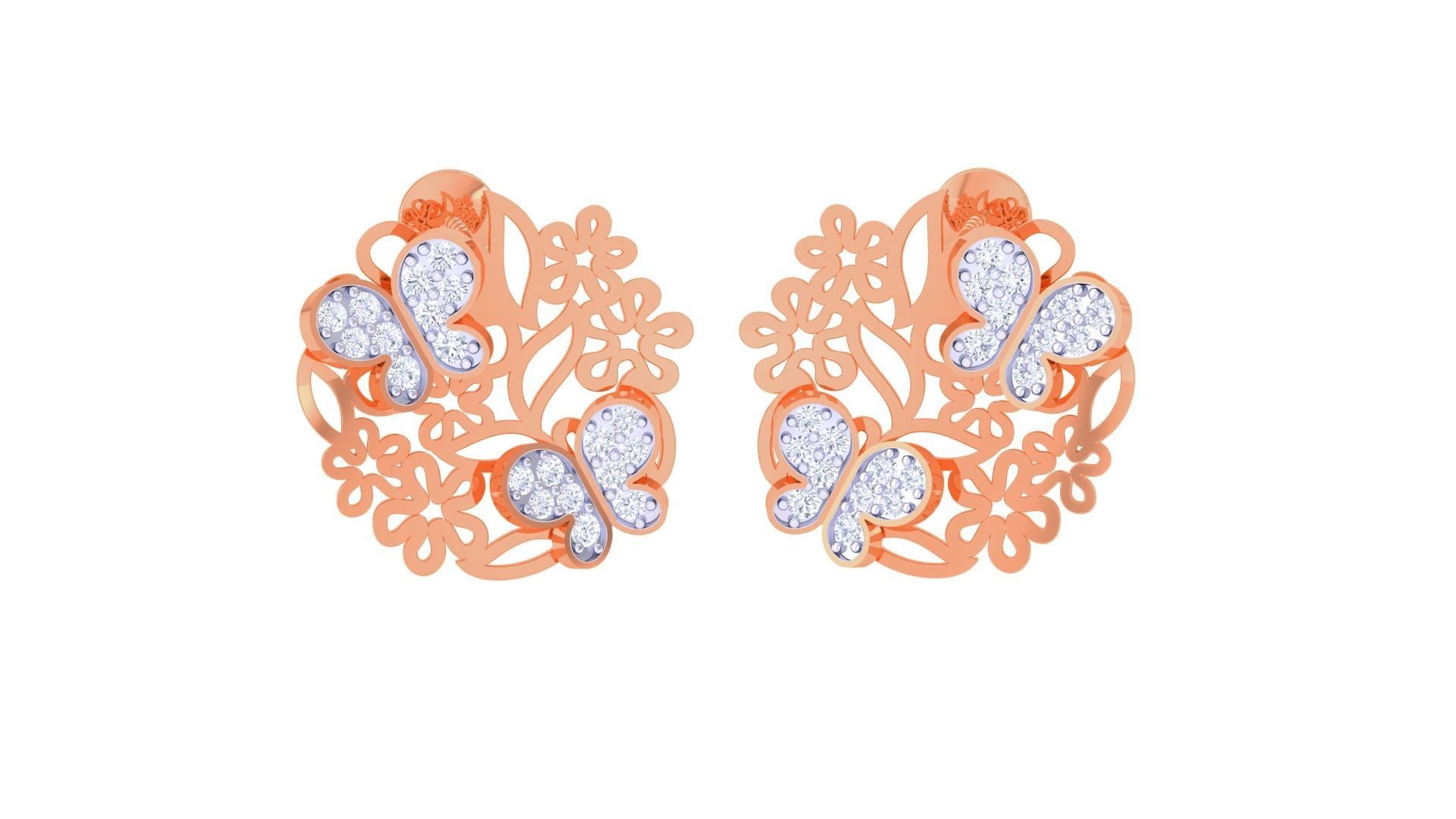 Butterfly Flower Mesh High Jewelry Pendant Earrings Set 3dm stl 3D print model_1