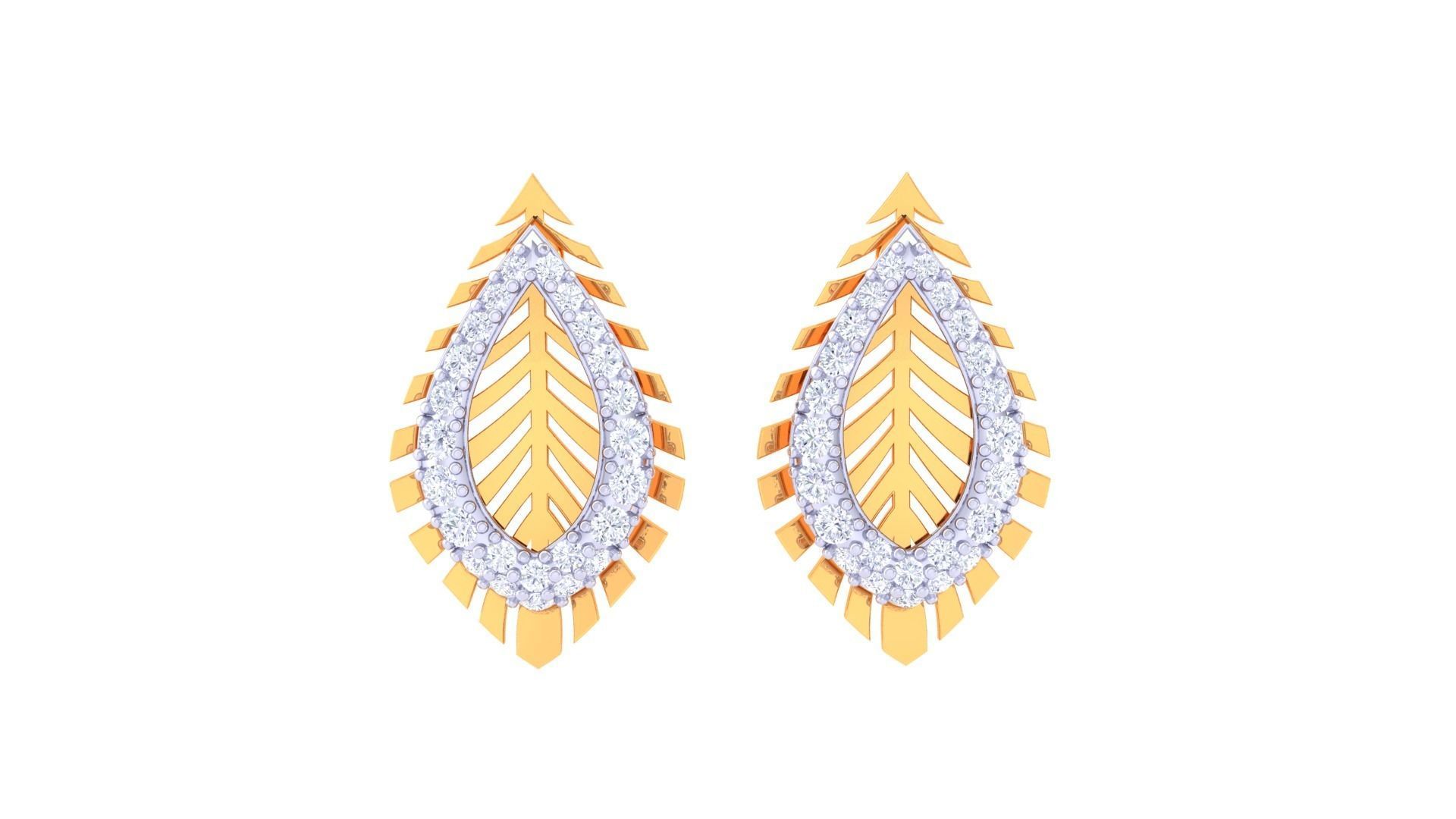 Leaf High Jewelry Pendant Earrings Set 3dm stl obj mtl gltf glb 3D print model_9