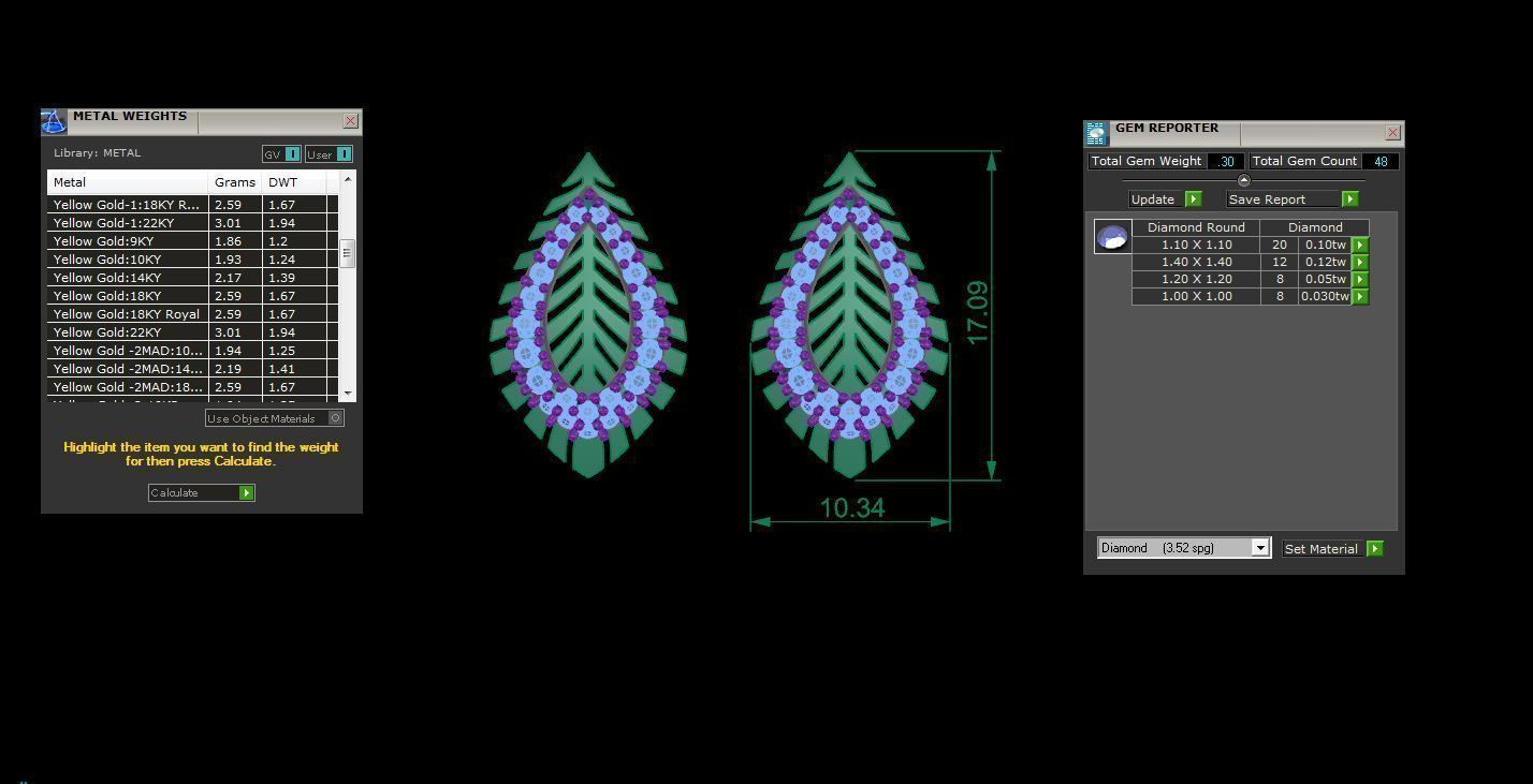 Leaf High Jewelry Pendant Earrings Set 3dm stl obj mtl gltf glb 3D print model_3