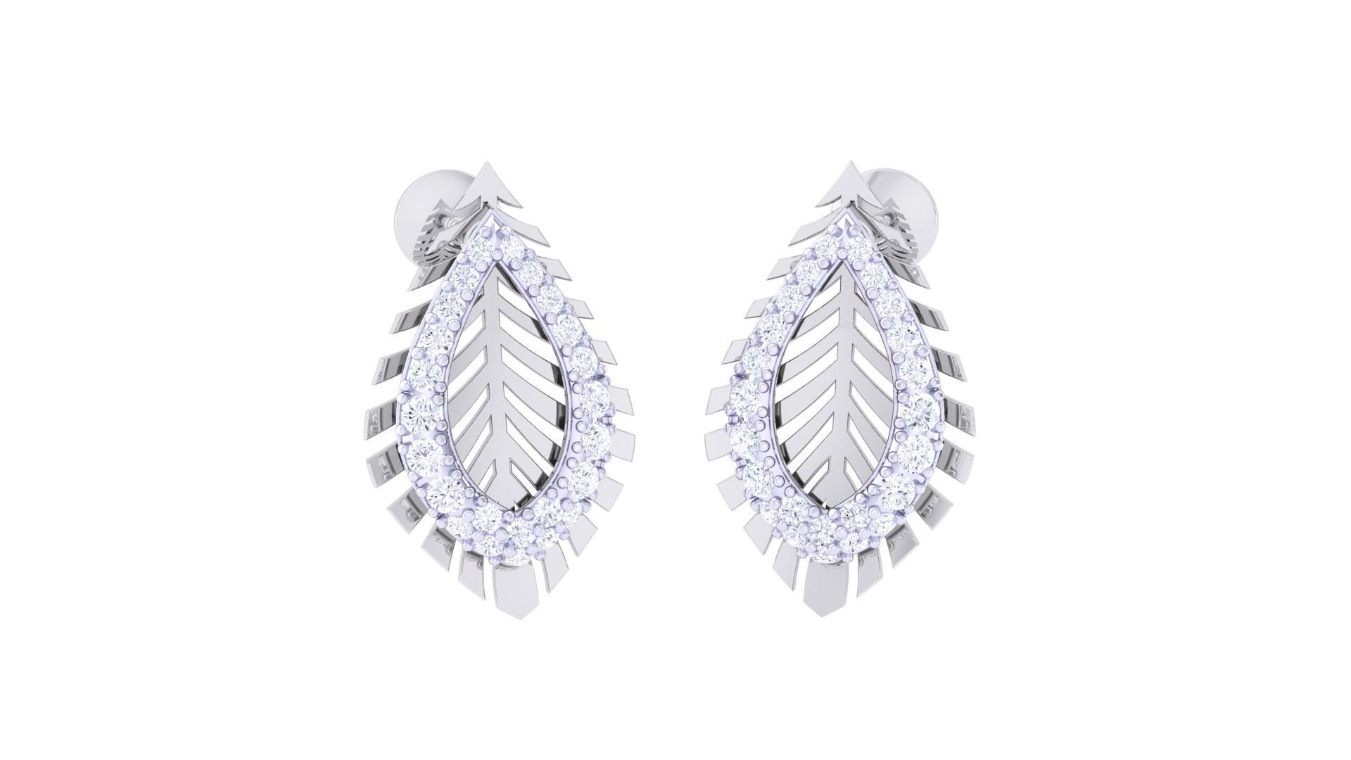 Leaf High Jewelry Pendant Earrings Set 3dm stl obj mtl gltf glb 3D print model_6