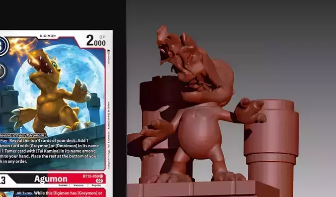 Agumon on roof Digimon OBJ STL