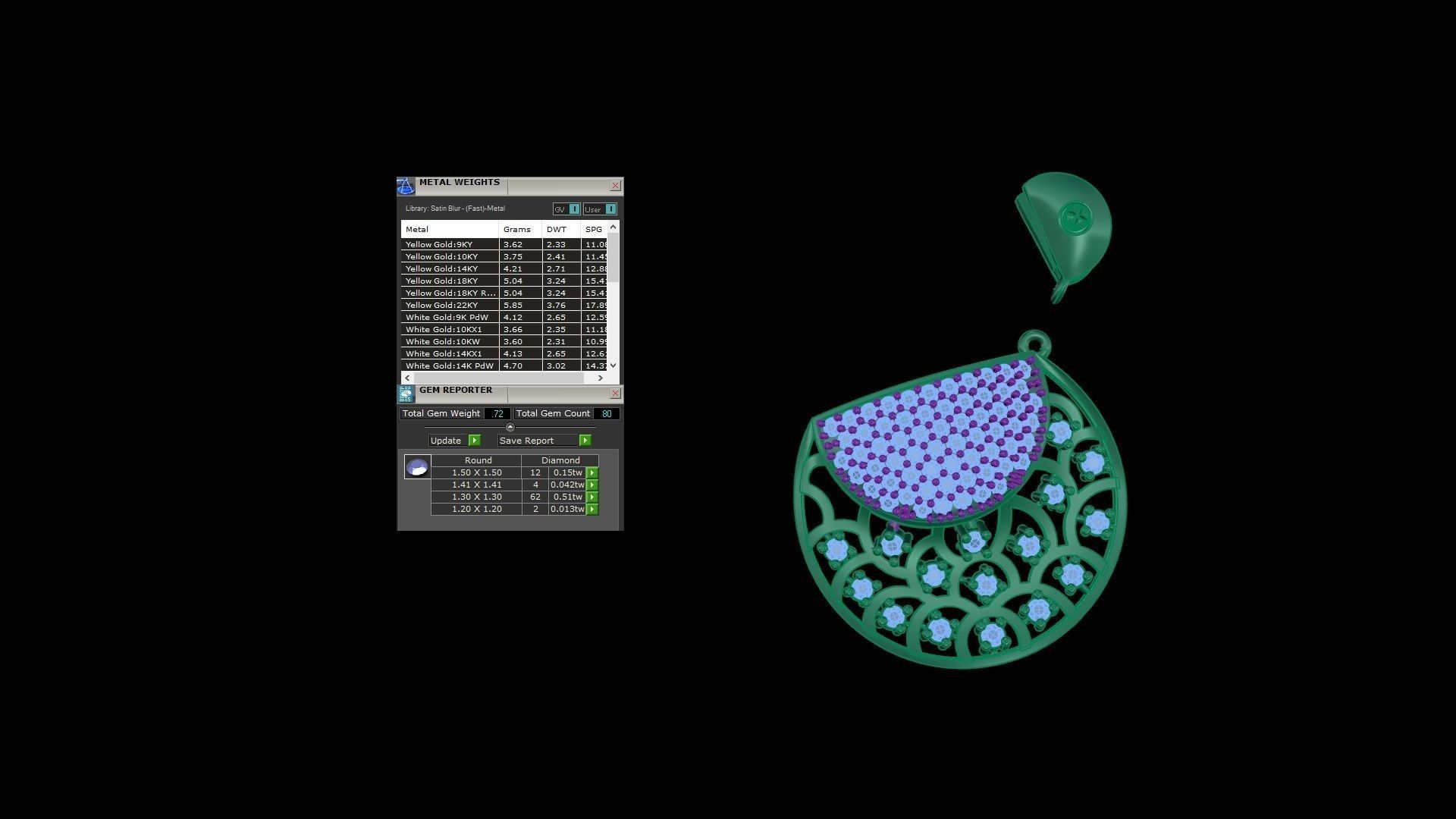 Diamond Mesh High Jewelry Pendant Earrings Set 3dm stl obj mtl 3D print model_2