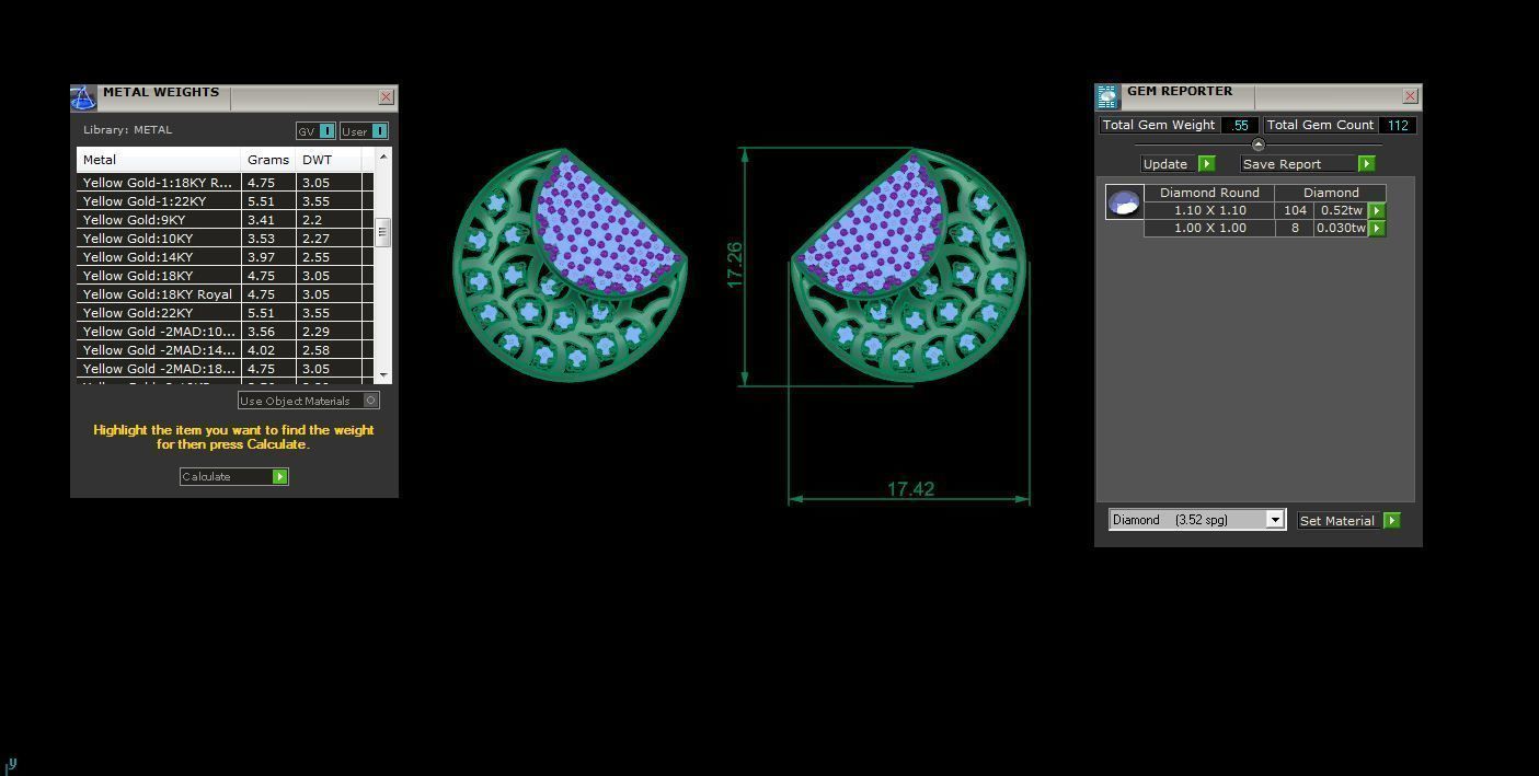 Diamond Mesh High Jewelry Pendant Earrings Set 3dm stl obj mtl 3D print model_3