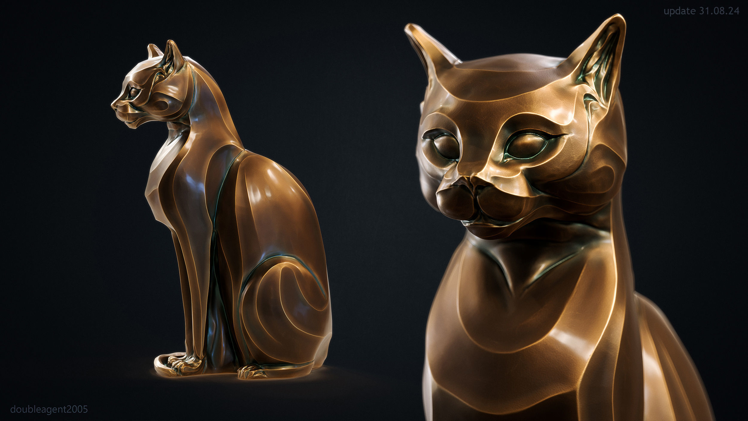 Cat figurine domestic stylized sitting 3d print 3D print model_2