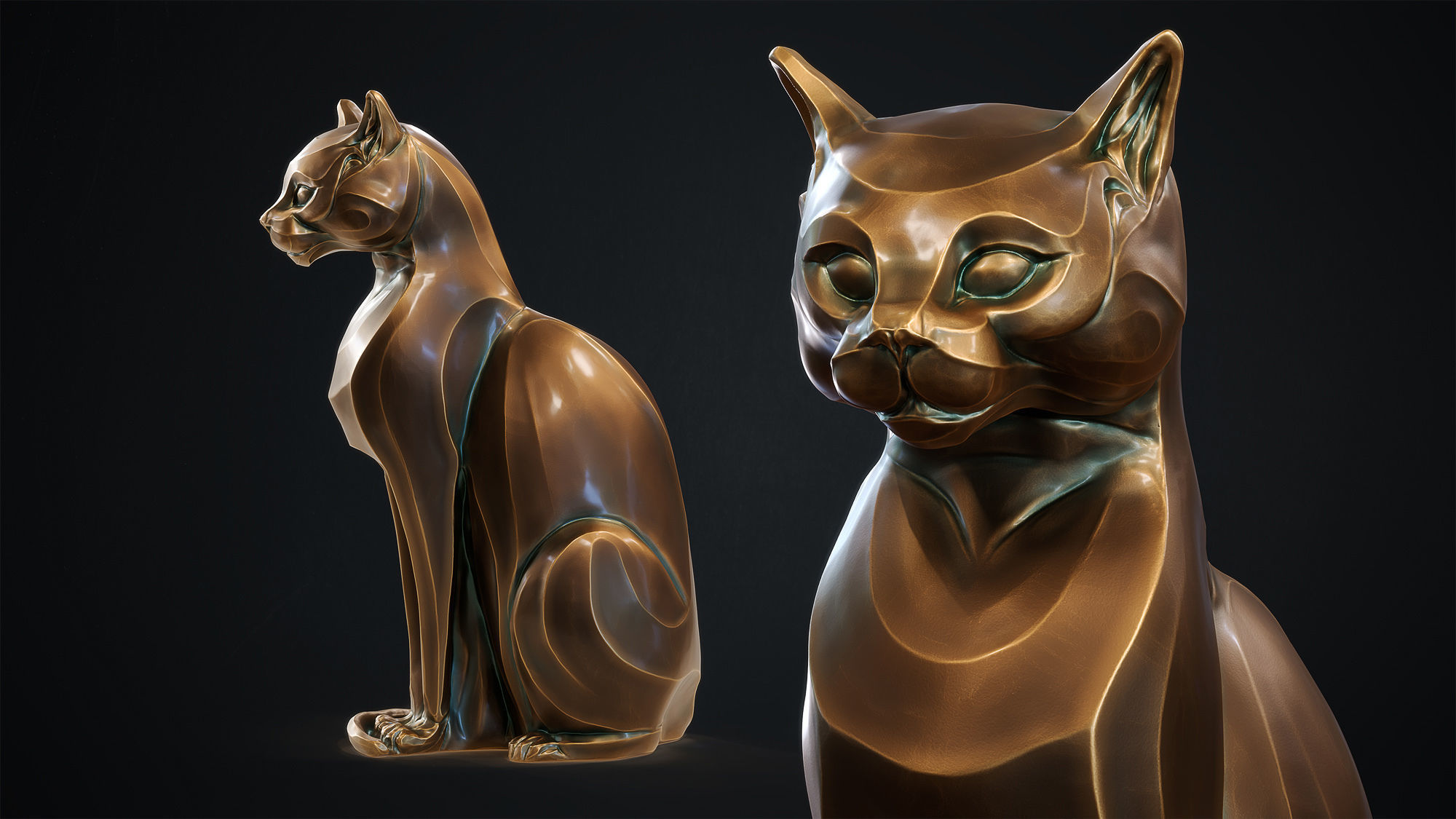 Cat figurine domestic stylized sitting 3d print 3D print model_7