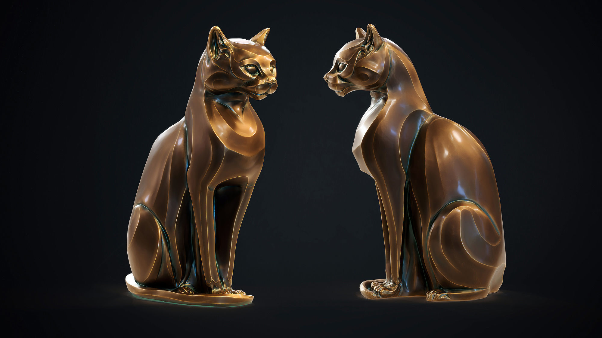 Cat figurine domestic stylized sitting 3d print 3D print model_5